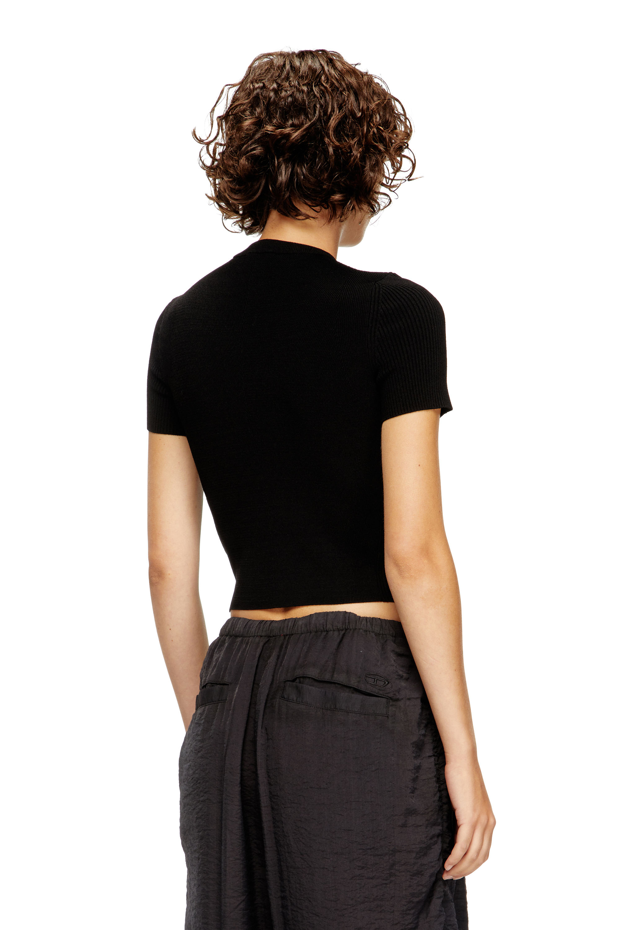 Diesel - M-VALARI-SS, Pull à manches courtes avec Oval D en métal Femme in Noir - 4