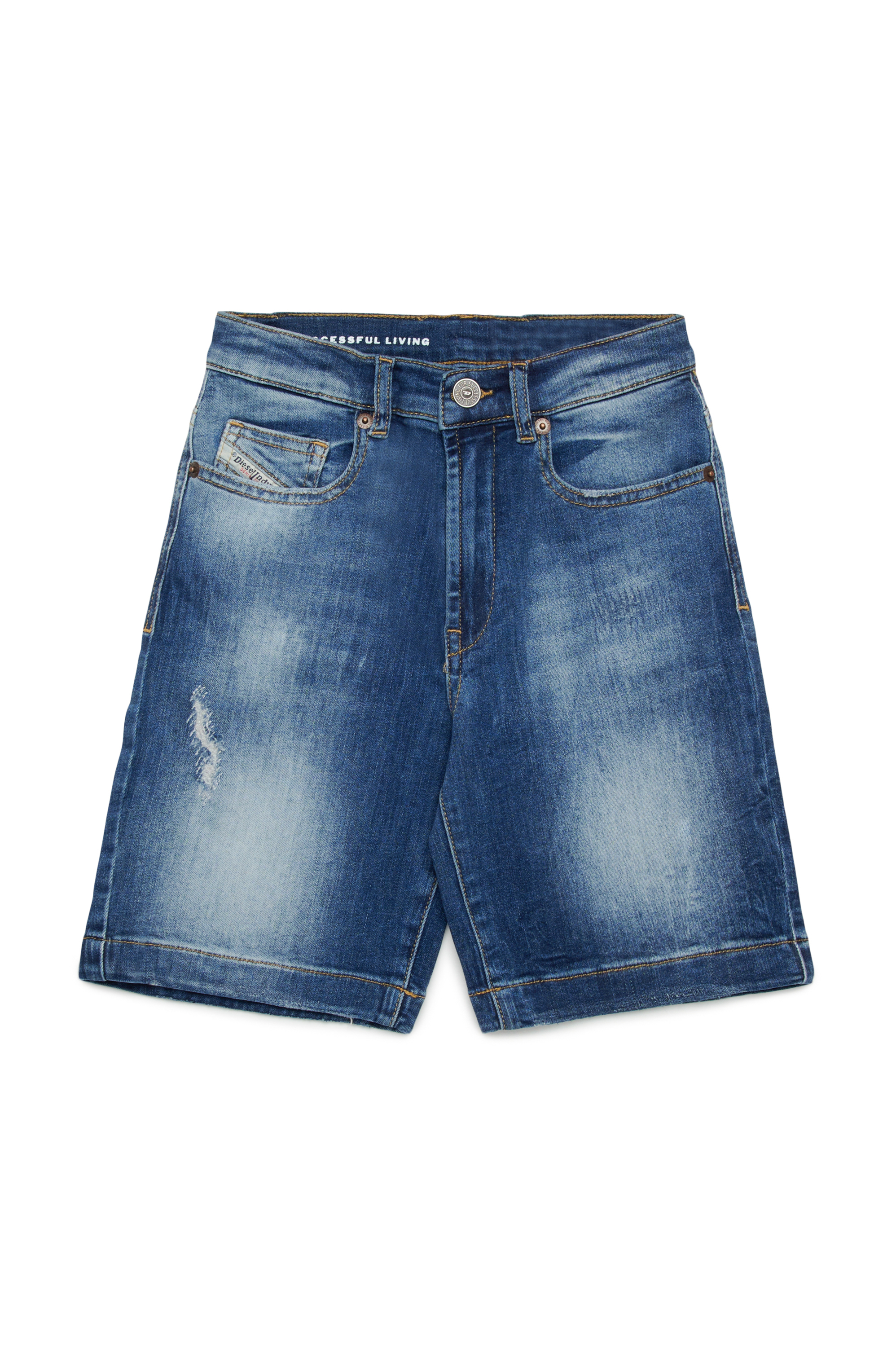 Diesel - D-MACS-SH-J, Bermuda en denim effet déchiré-réparé Homme in Bleu - 1