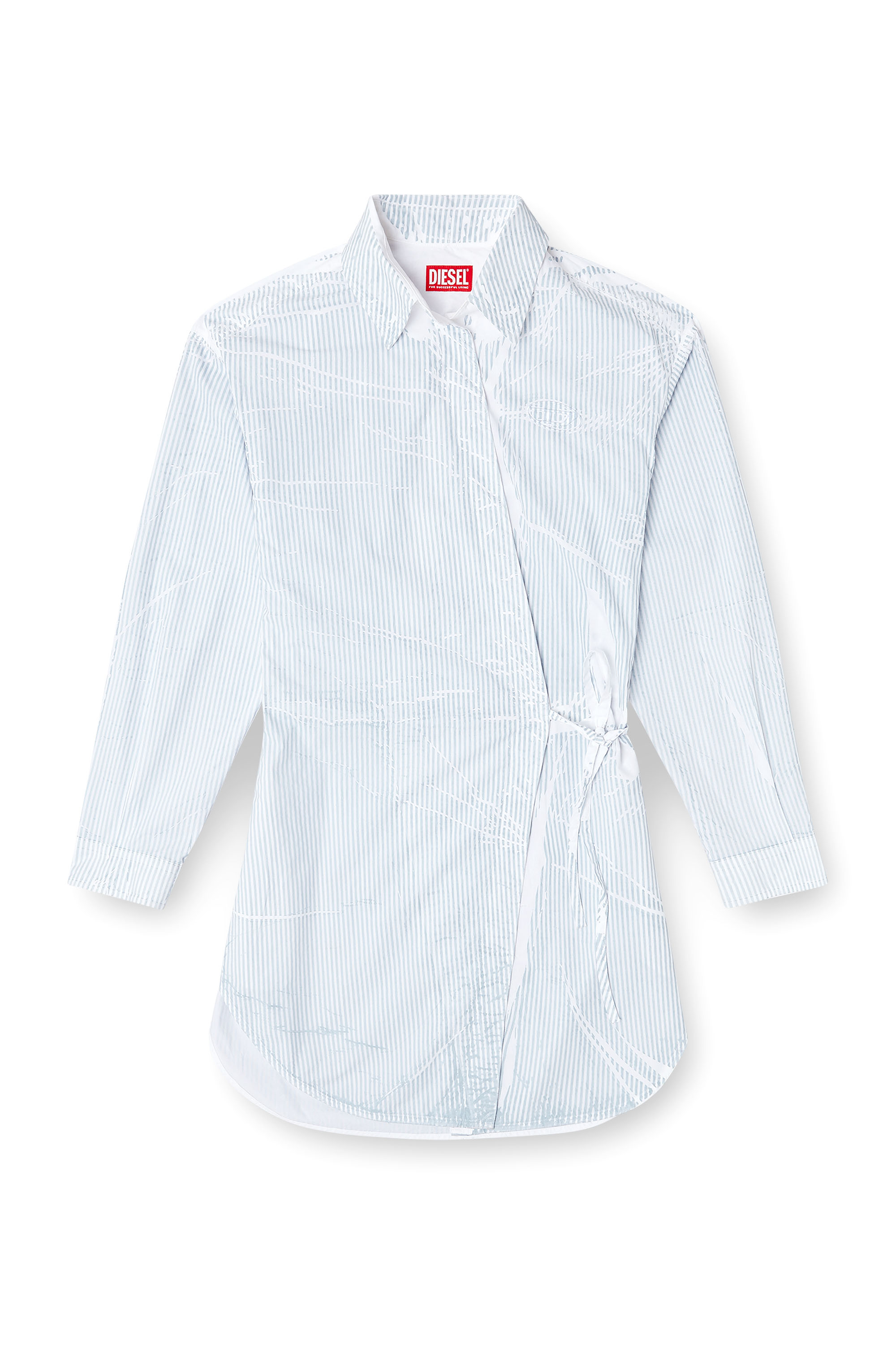 Diesel - D-DELPHOS-S2, Woman's Poplin wrap-around mini dress with pinstripes in Light Blue - 2
