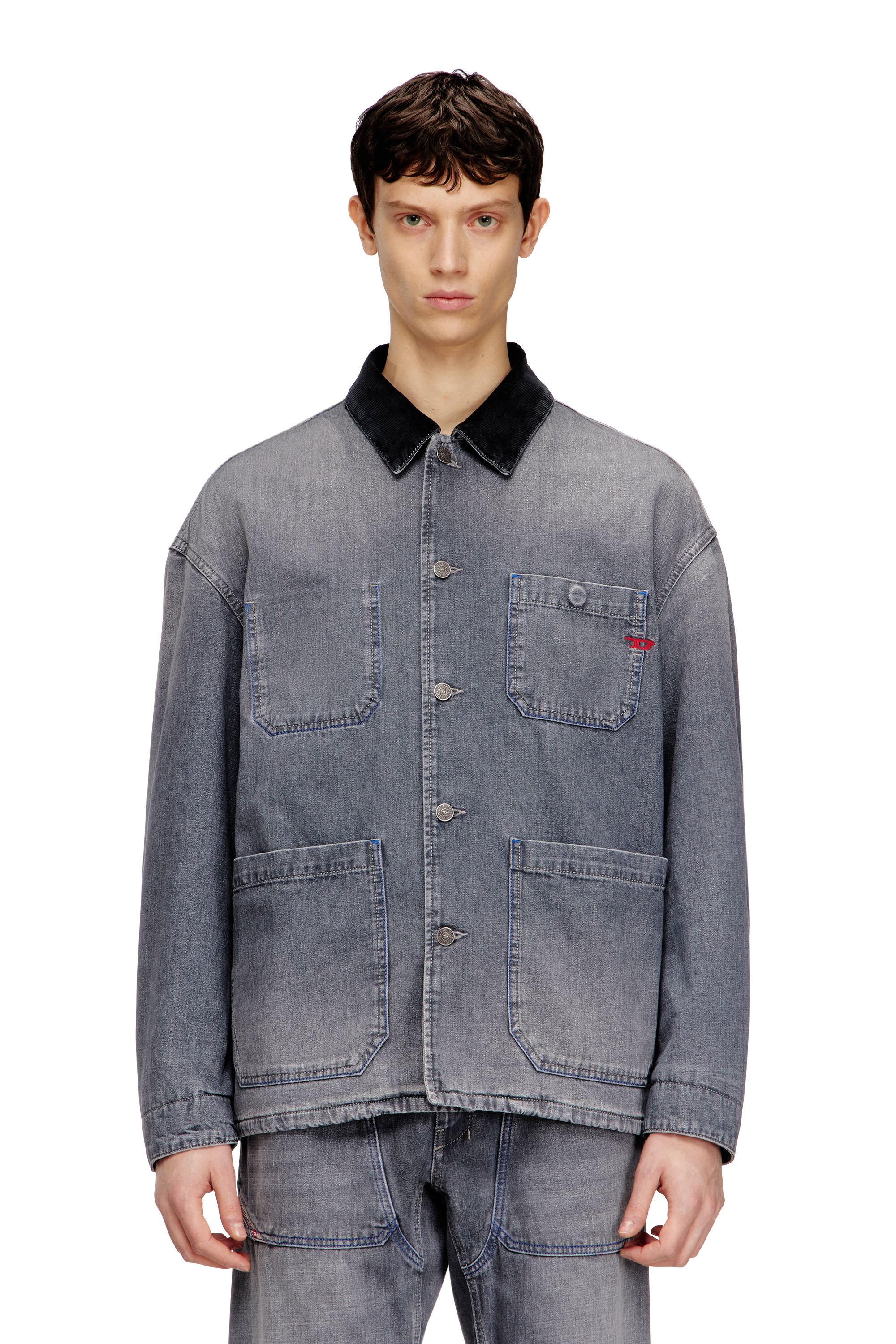 Diesel - D-STACK-U-L, Unisex's Utility-style denim jacket with contrasting collar in Grey - 2