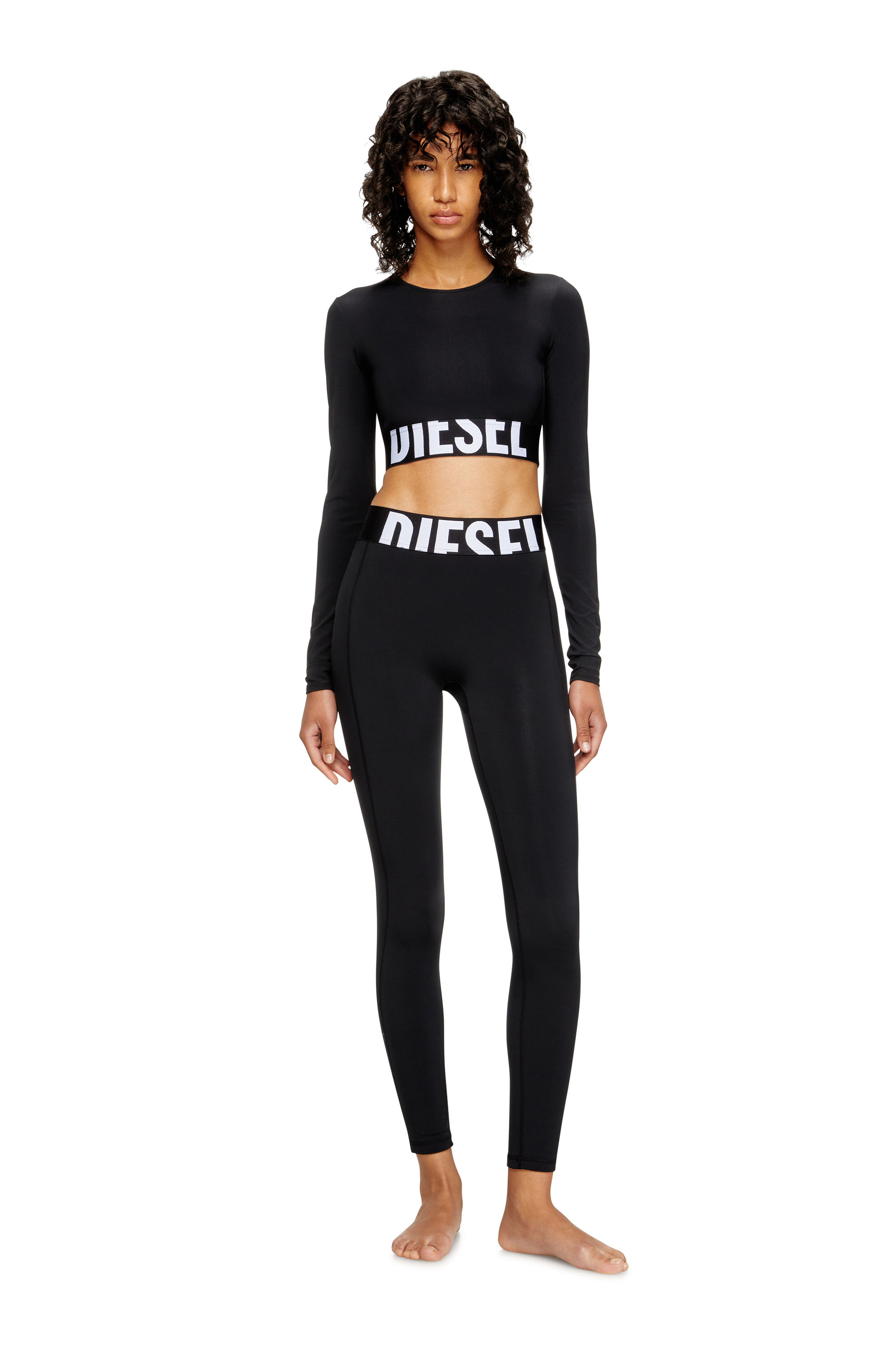 Diesel - ADELINE-D-POP, Leggings en microfibre avec logo tronqué Femme in Noir - 1