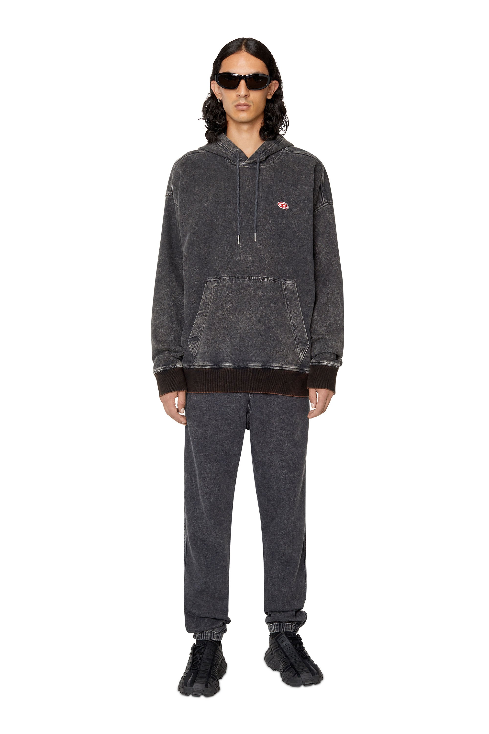 Diesel - D-UM-RIB TRACK DENIM HOODIE, Black/Dark grey - Image 2