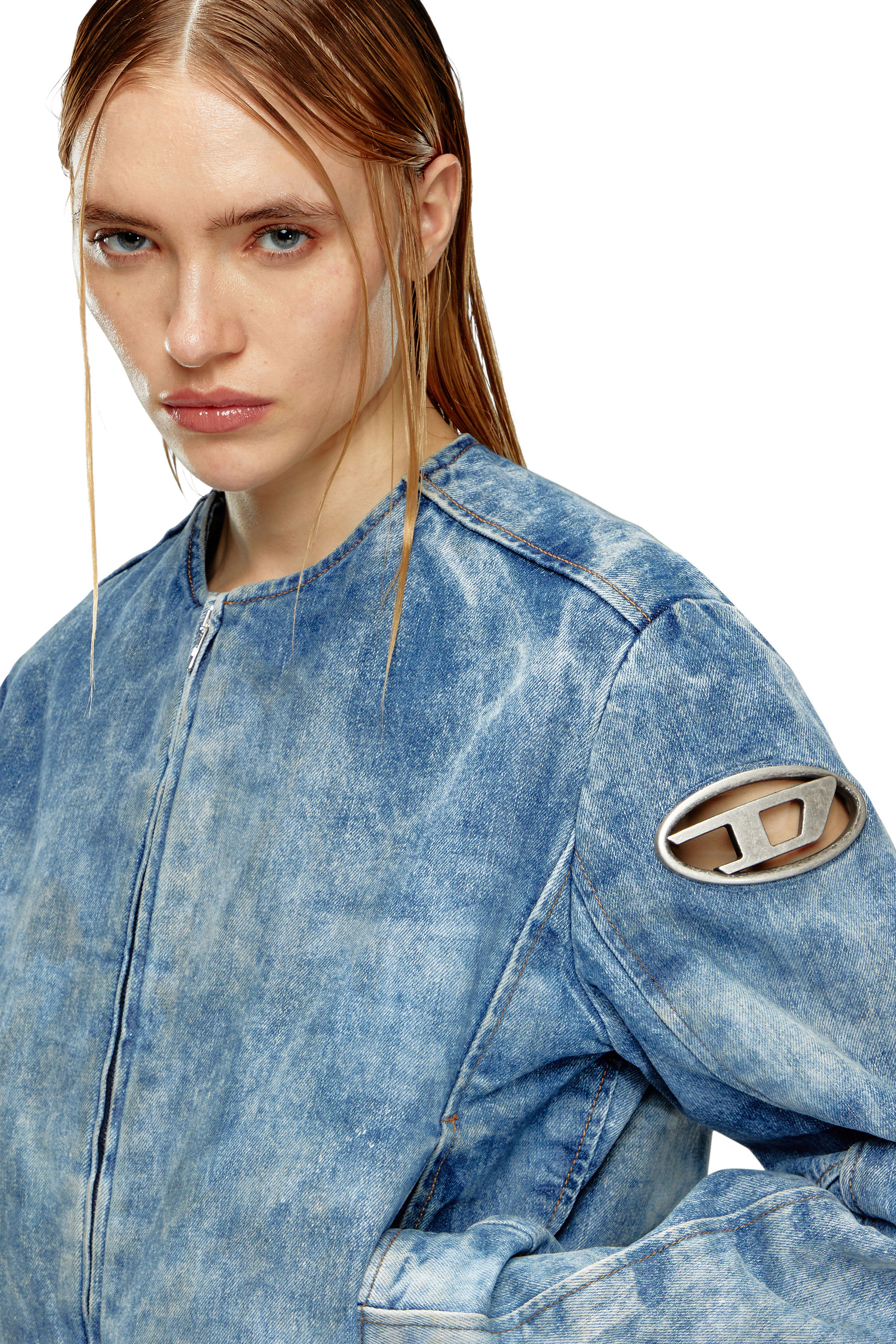 Diesel - DE-CALUR-FSE, Veste en denim avec zip style biker Femme in Bleu - 5