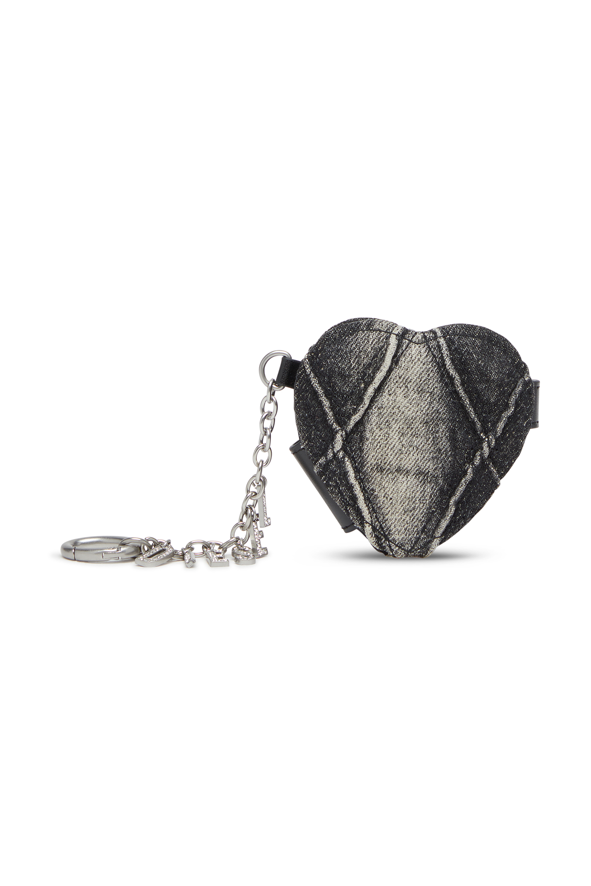 Diesel - CHARM-D MIRROR, Breloque miroir en denim matelassé motif argyle Femme in Noir - 1