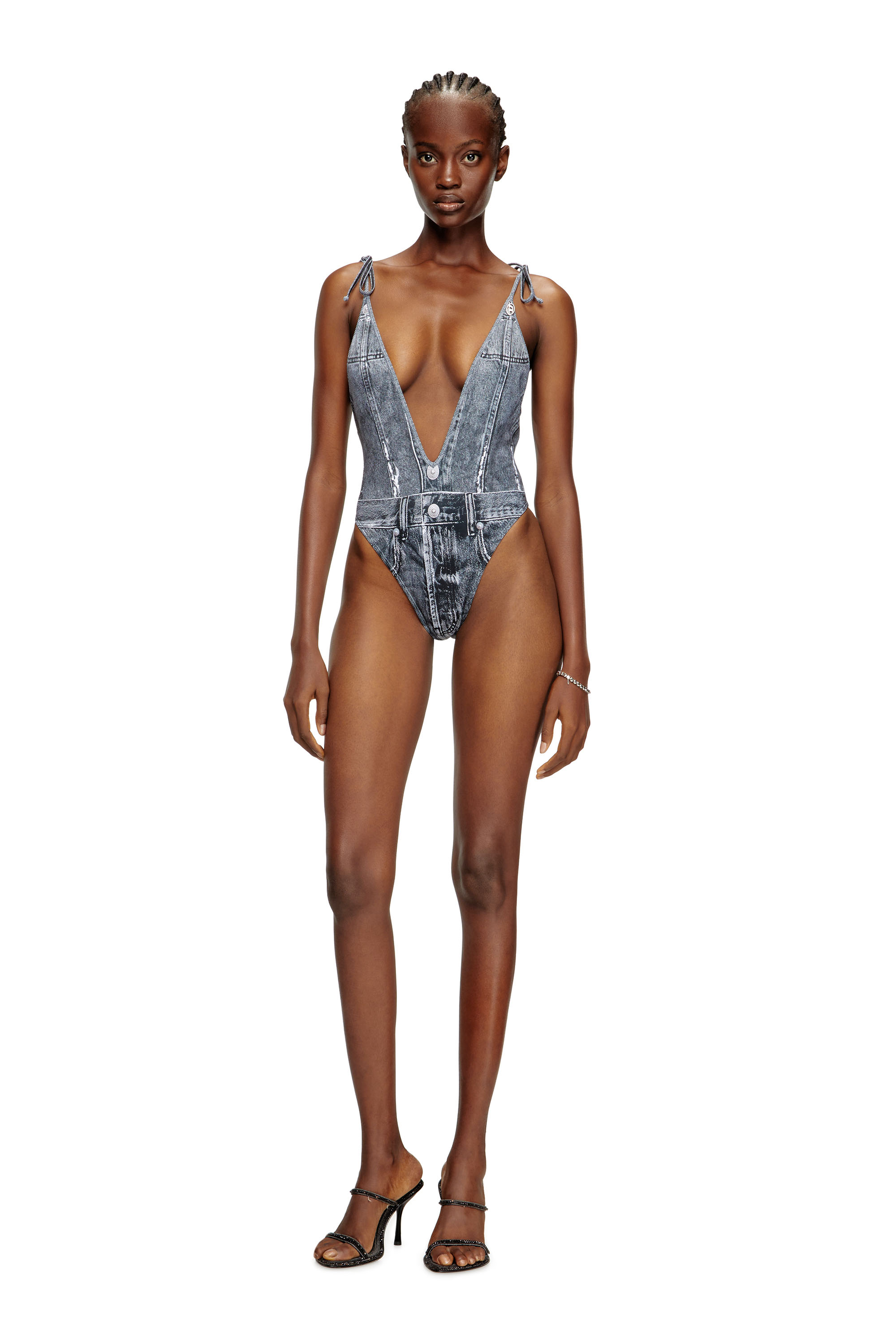 Diesel - KINSLEY-DNM, Maillot de bain plongeant avec effet trompe-l'œil denim Femme in Bleu - 2