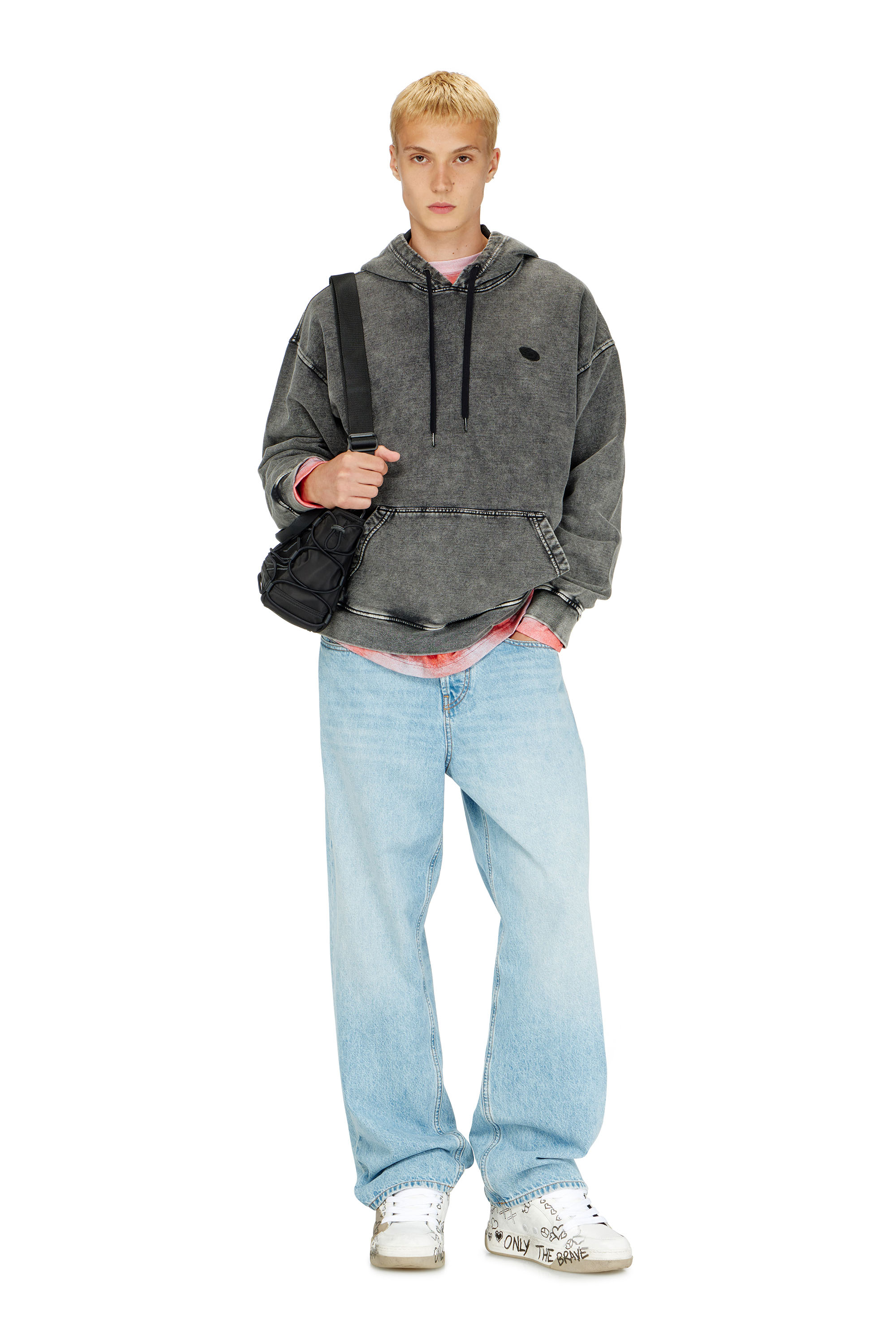 Diesel - S-BOXT-HOOD-DEN, Sweat &agrave; dos patchwork coup&eacute; brut Homme in Gris - 1