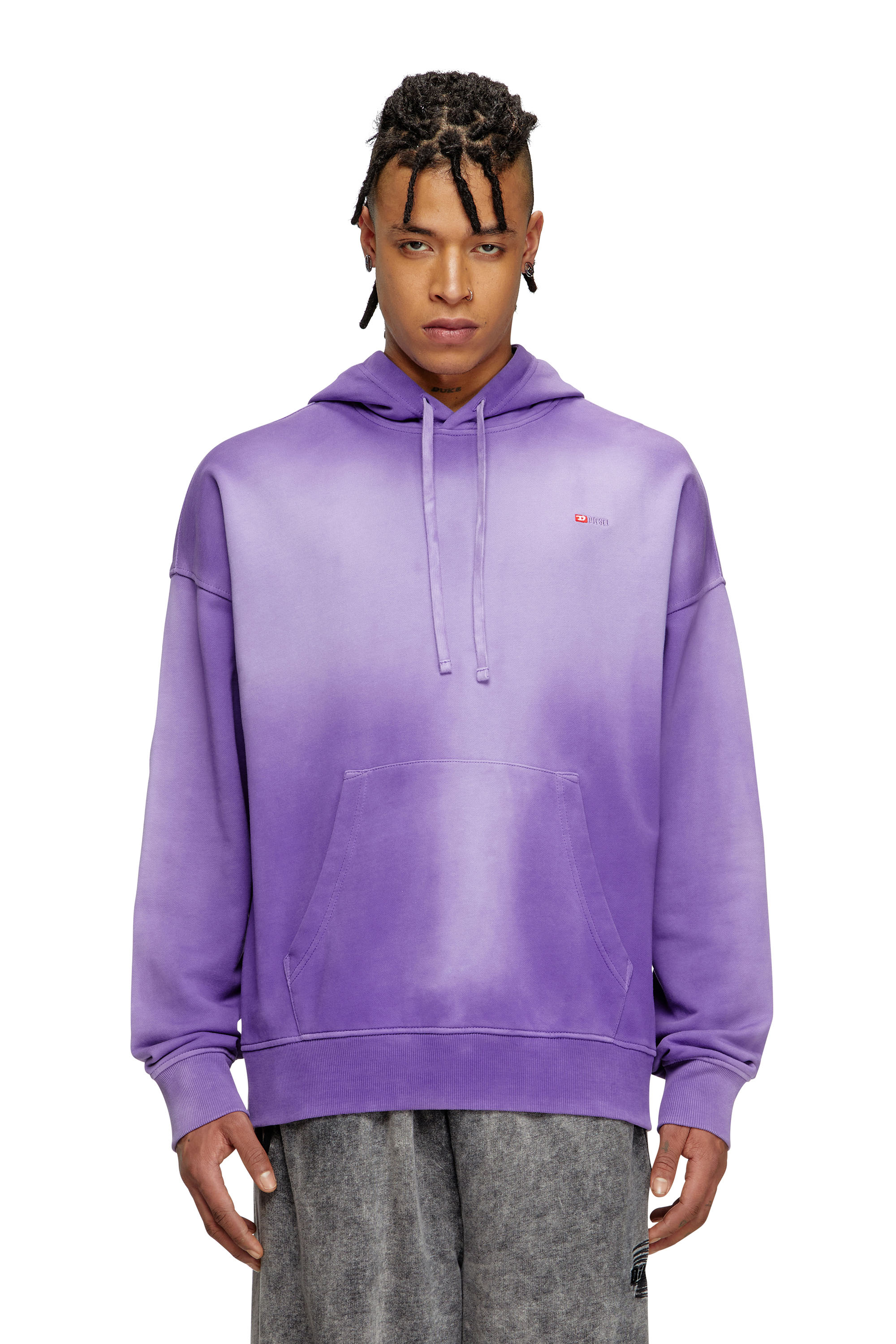 Diesel - S-ROB-HOOD-R2, Sweat-shirt à capuche délavé avec micro-logo brodé Homme in Violet - 1