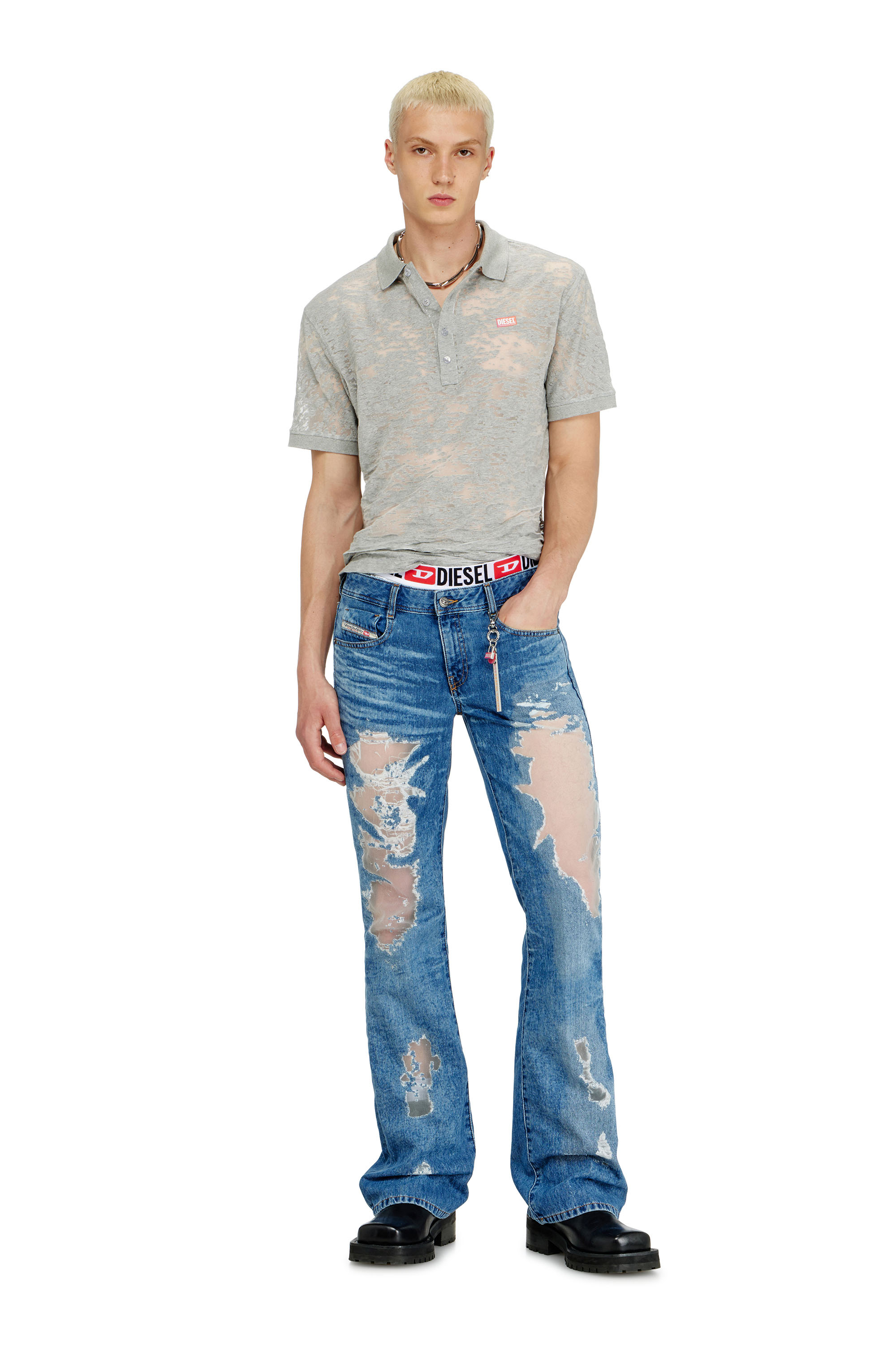 Diesel - PR-T-REJUST, Polo en jersey all-over devor&eacute; Homme in Gris - 2