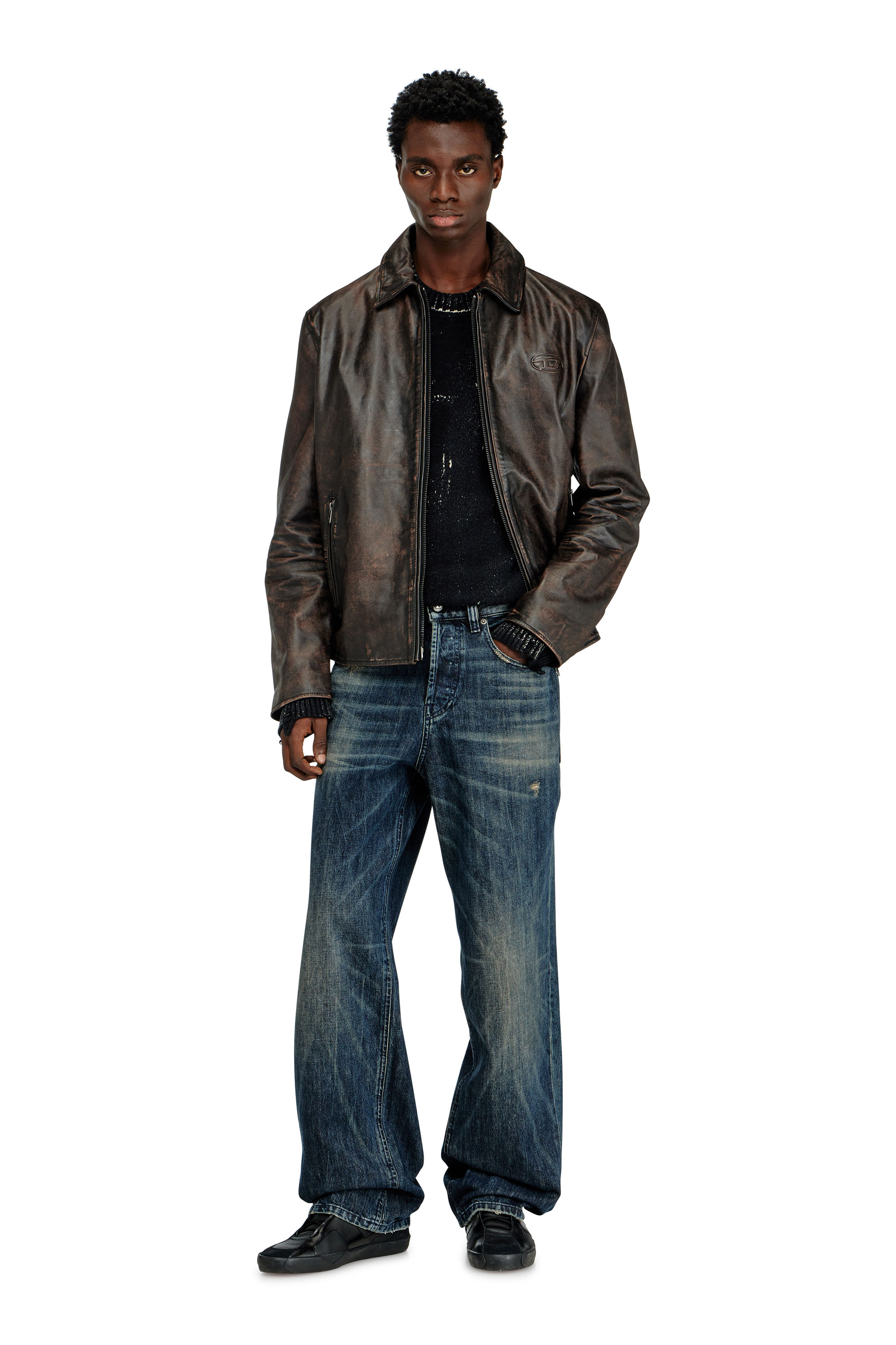 Diesel - L-AMAR-WRD, Veste coach en cuir trait&eacute; Homme in Marron - 1