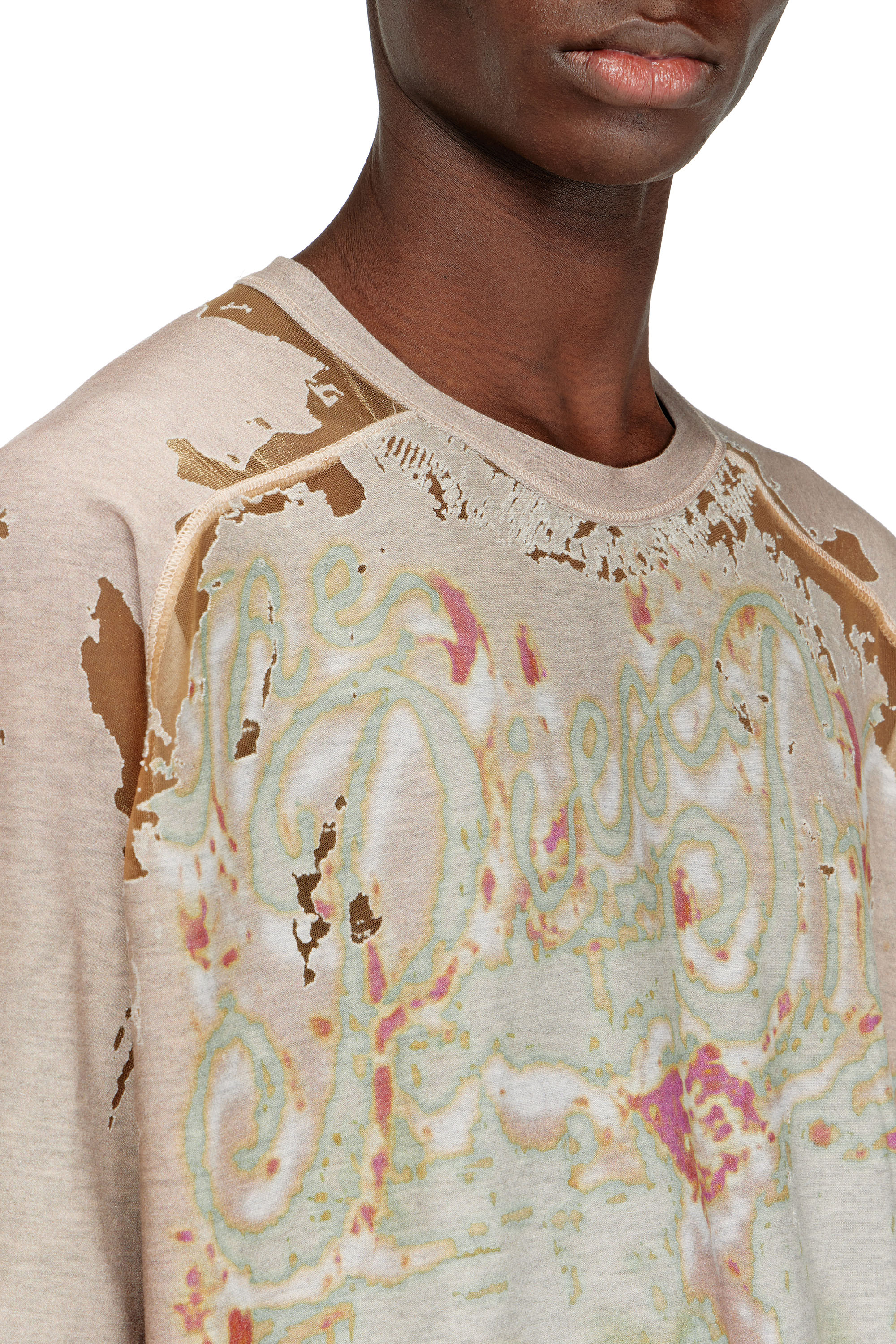 Diesel - T-LIVO, T-shirt en jersey d&eacute;vor&eacute; imprim&eacute; Homme in Marron - 5