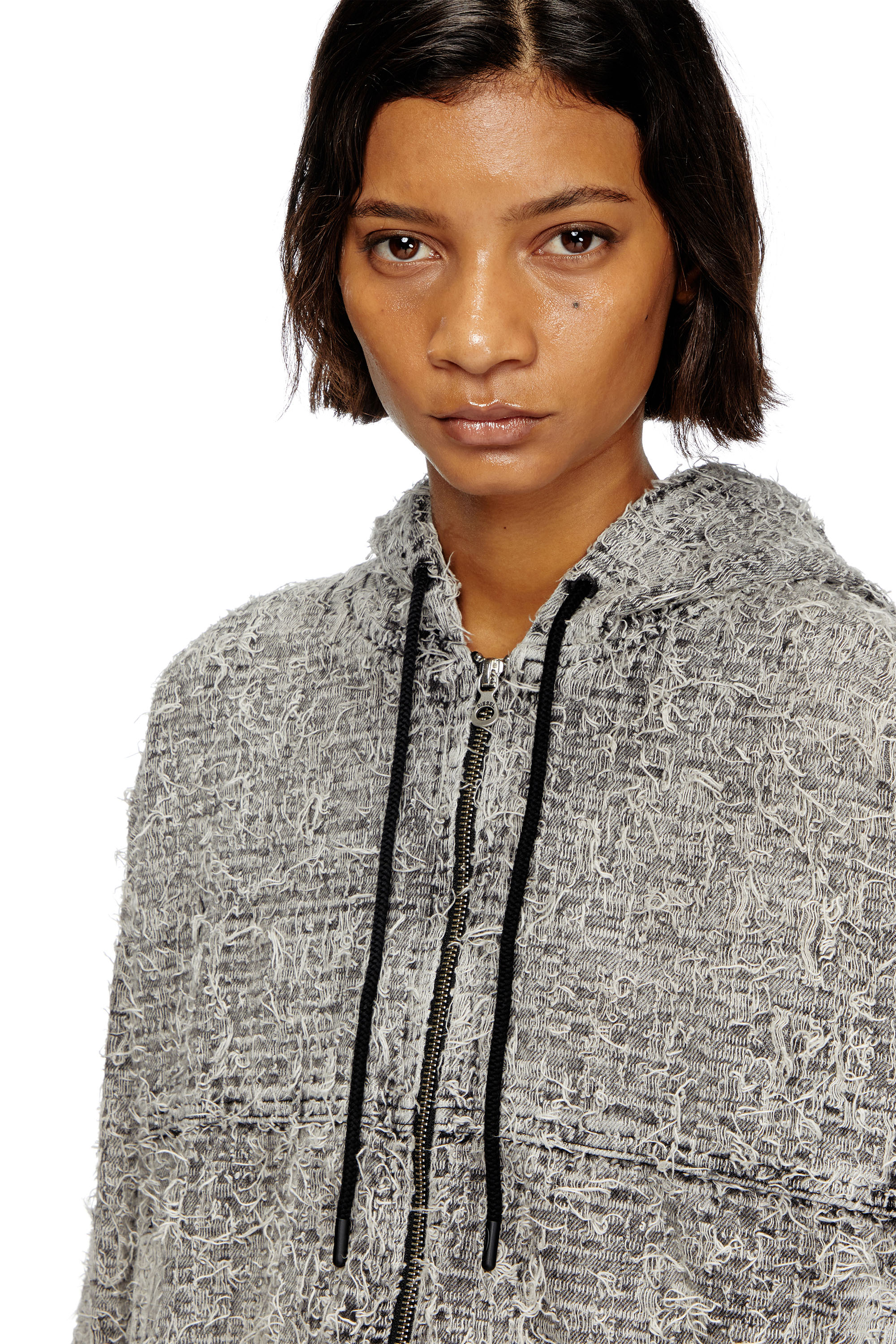 Diesel - DE-FLOW-S1, Veste &agrave; capuche en denim boucl&eacute; Femme in Gris - 5