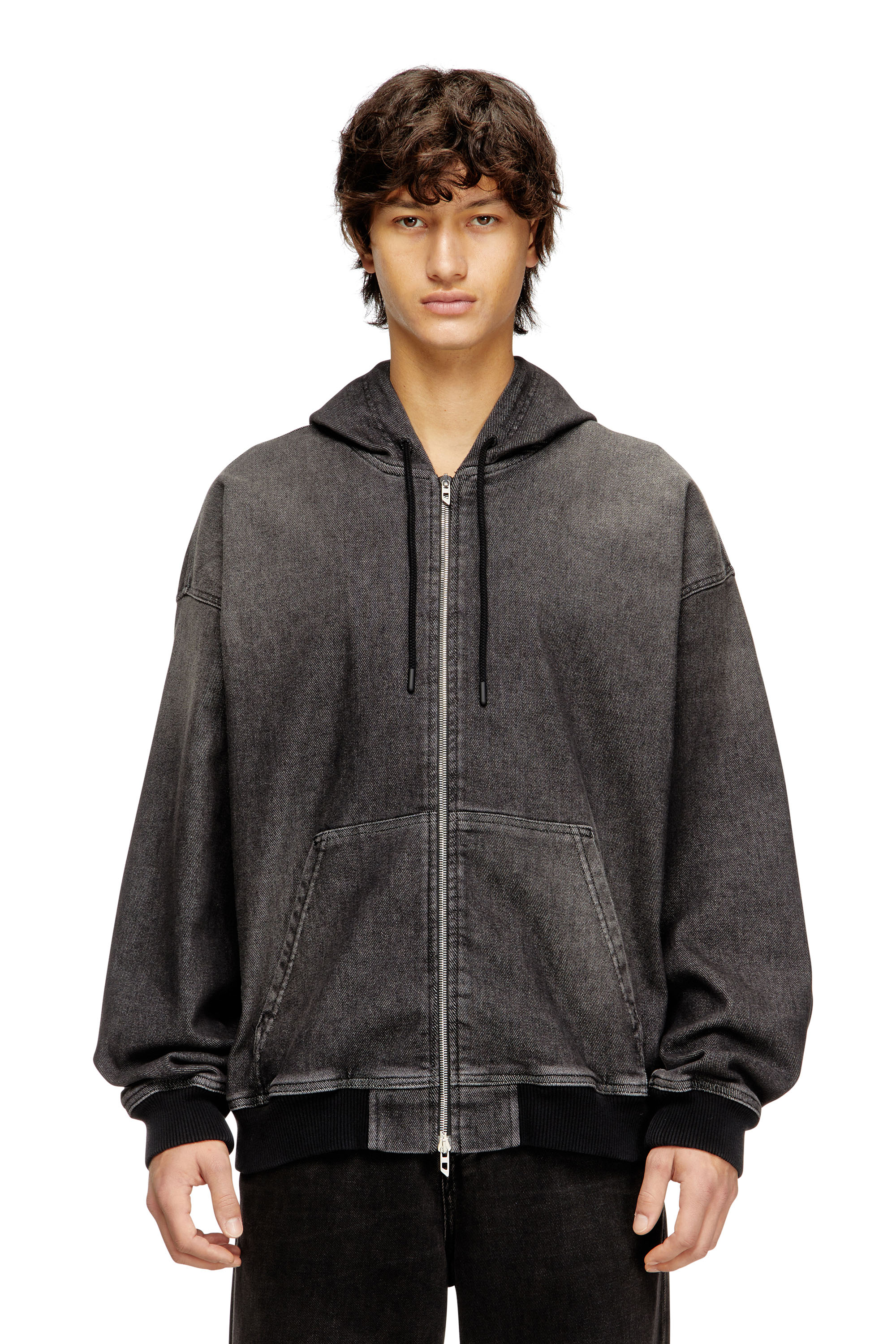 Diesel - D-GIRI-S TRACK, Sweat-shirt à capuche zippé en Track Denim effet sali Mixte in Noir - 3