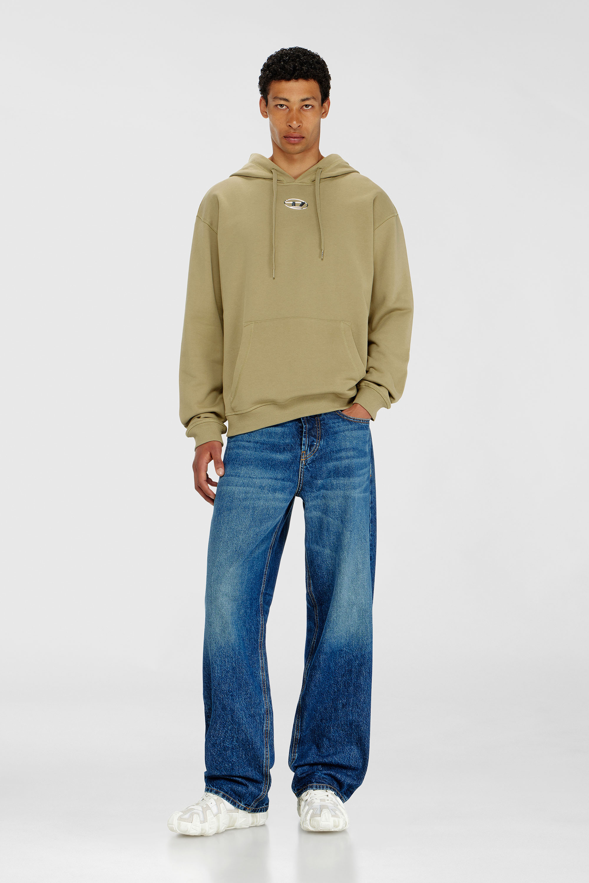 Diesel - S-NORM-HOOD-IOD, Sweat &agrave; capuche en coton avec Oval D m&eacute;tallique Homme in Vert - 1