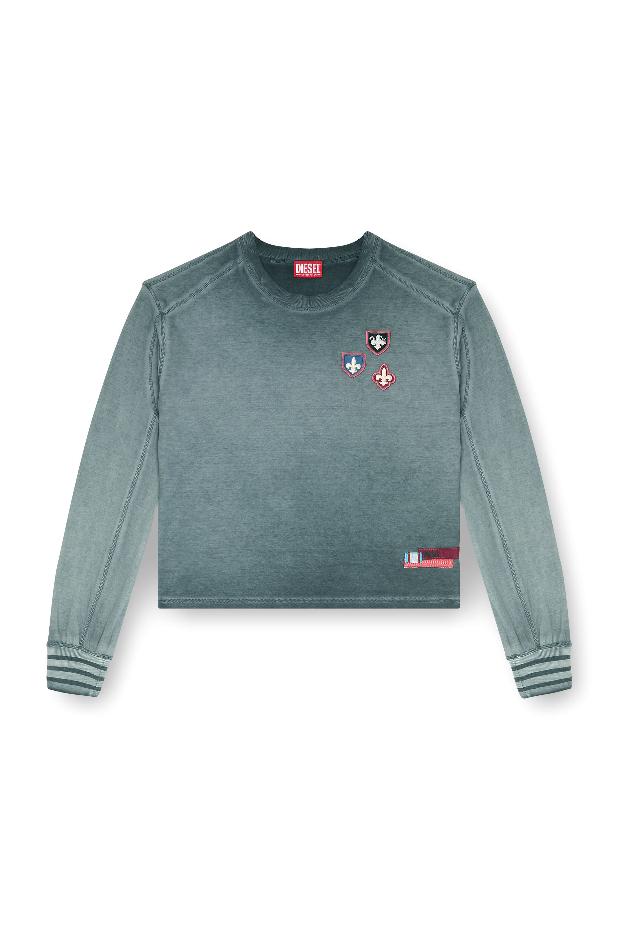 Diesel - T-BAWYE-LS, T-shirt avec patchs et empi&egrave;cements micro-waffle Femme in Bleu - 2