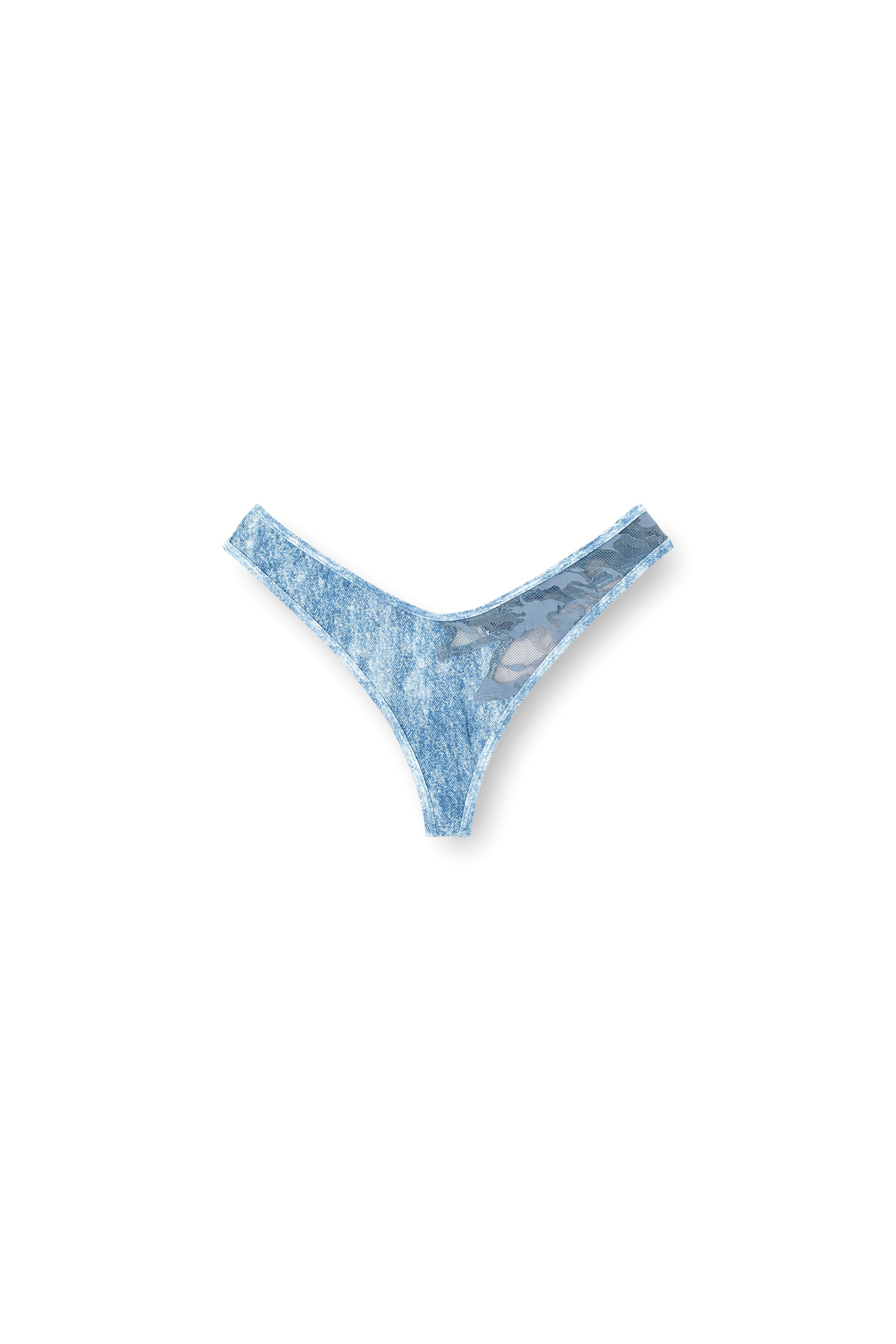 Diesel - LACE-THONG, Woman's Thong in microfibre and camo lace in Light Blue - 4