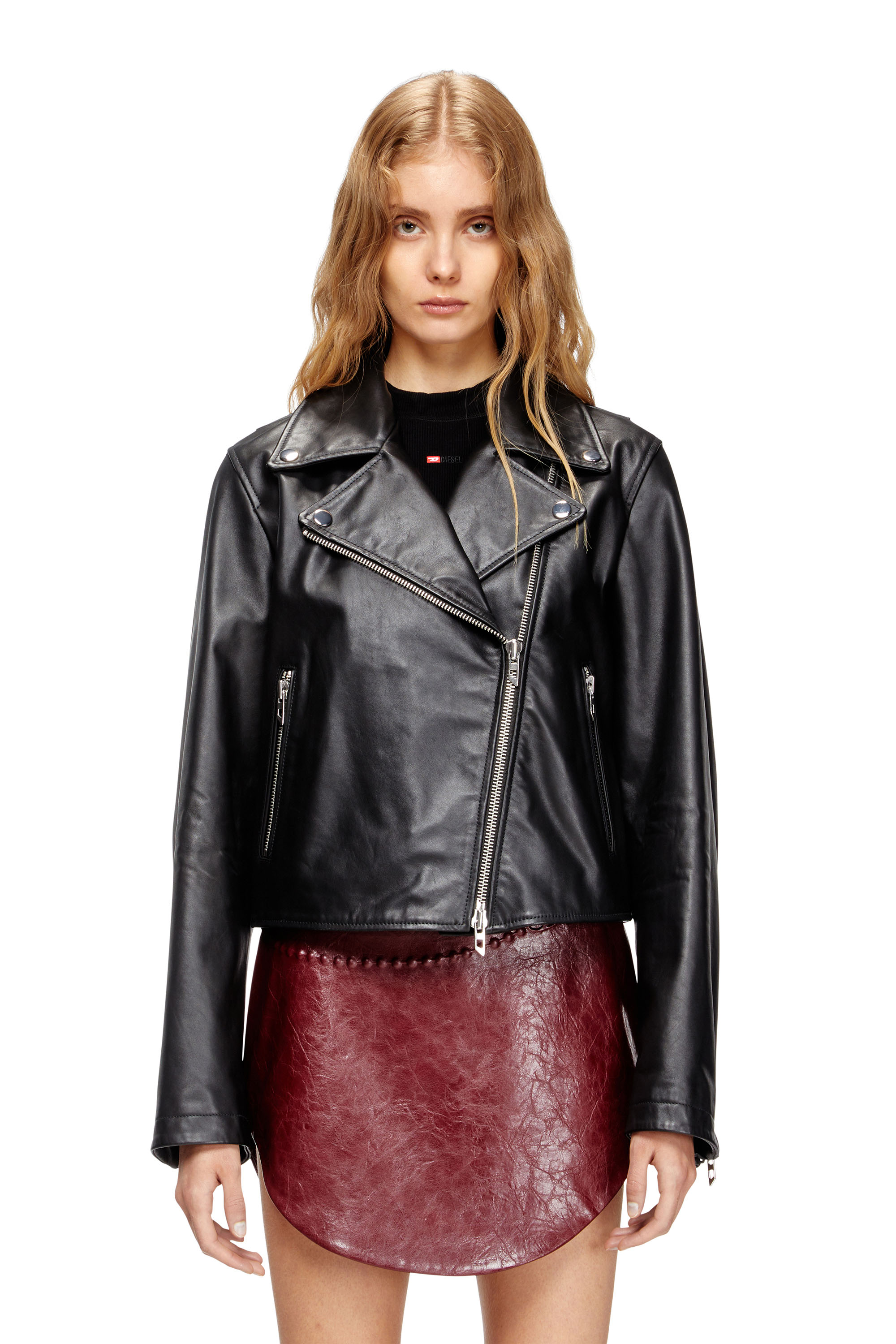 Diesel - L-UNATIC, Veste de motard en cuir ciré Femme in Noir - 3