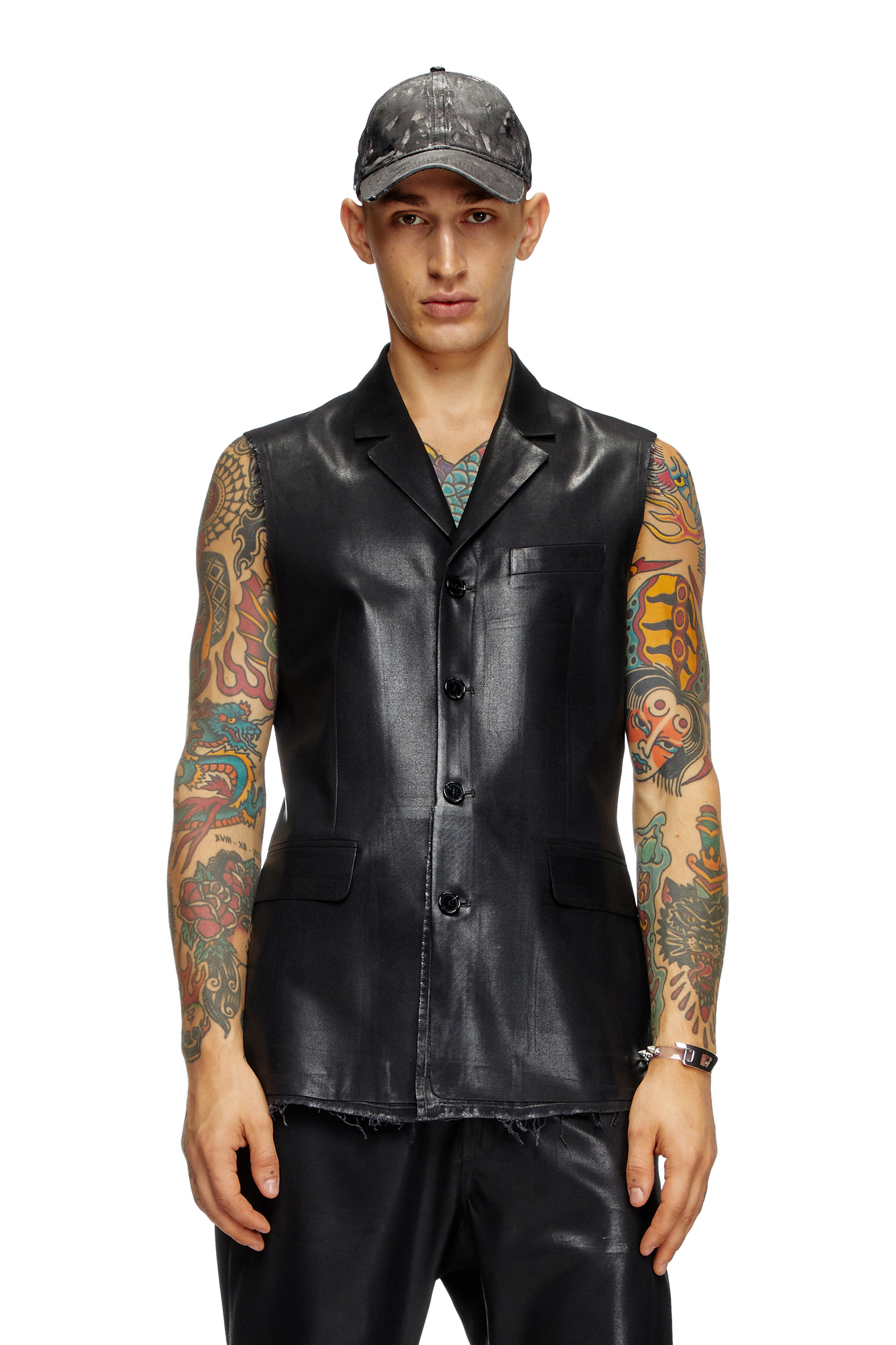 Diesel - J-PHOX-HEAV, Man's Tailored vest with coated front in Black - 1