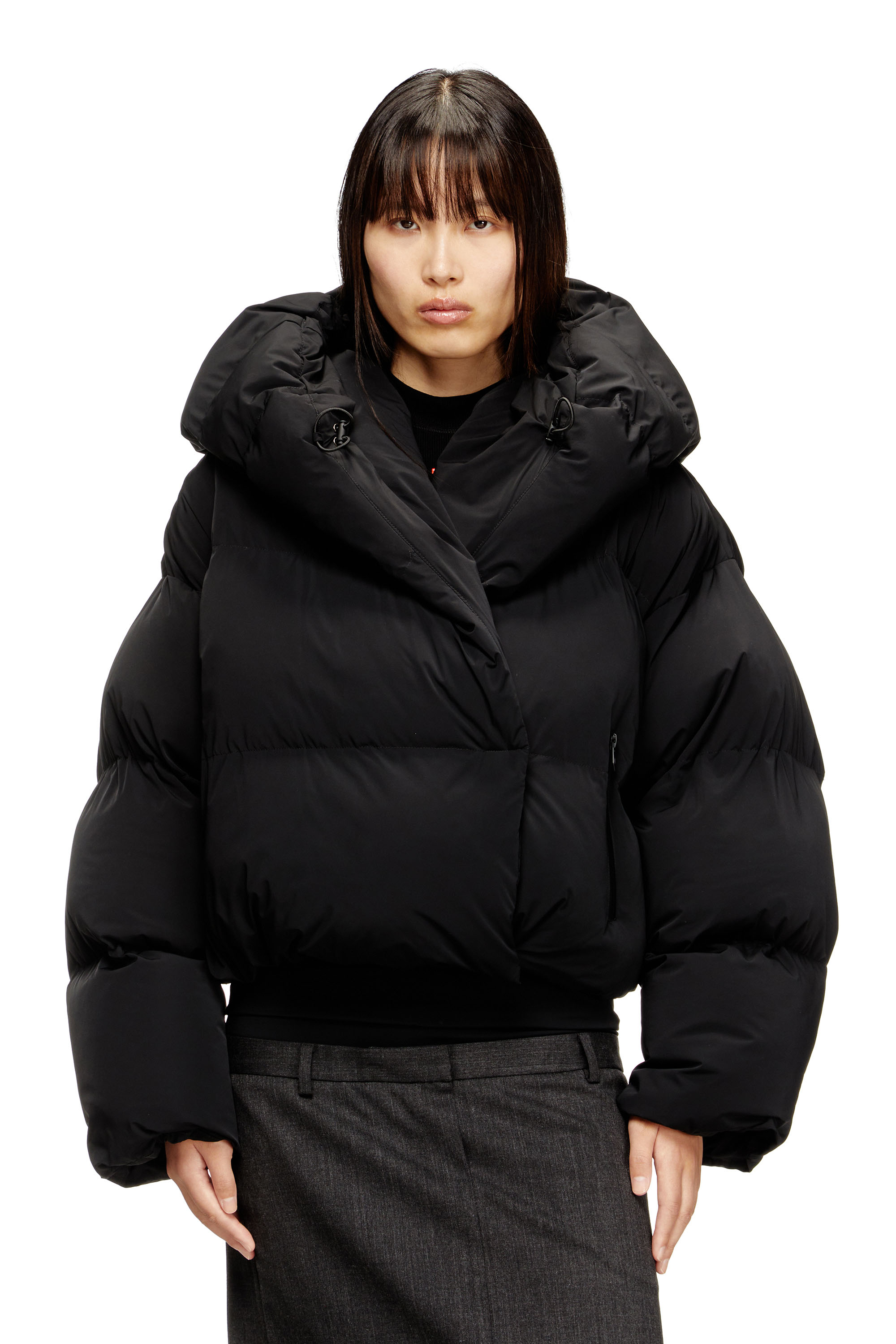 Diesel - W-ILEY-T1, Doudoune enveloppante en nylon bi-stretch Femme in Noir - 1