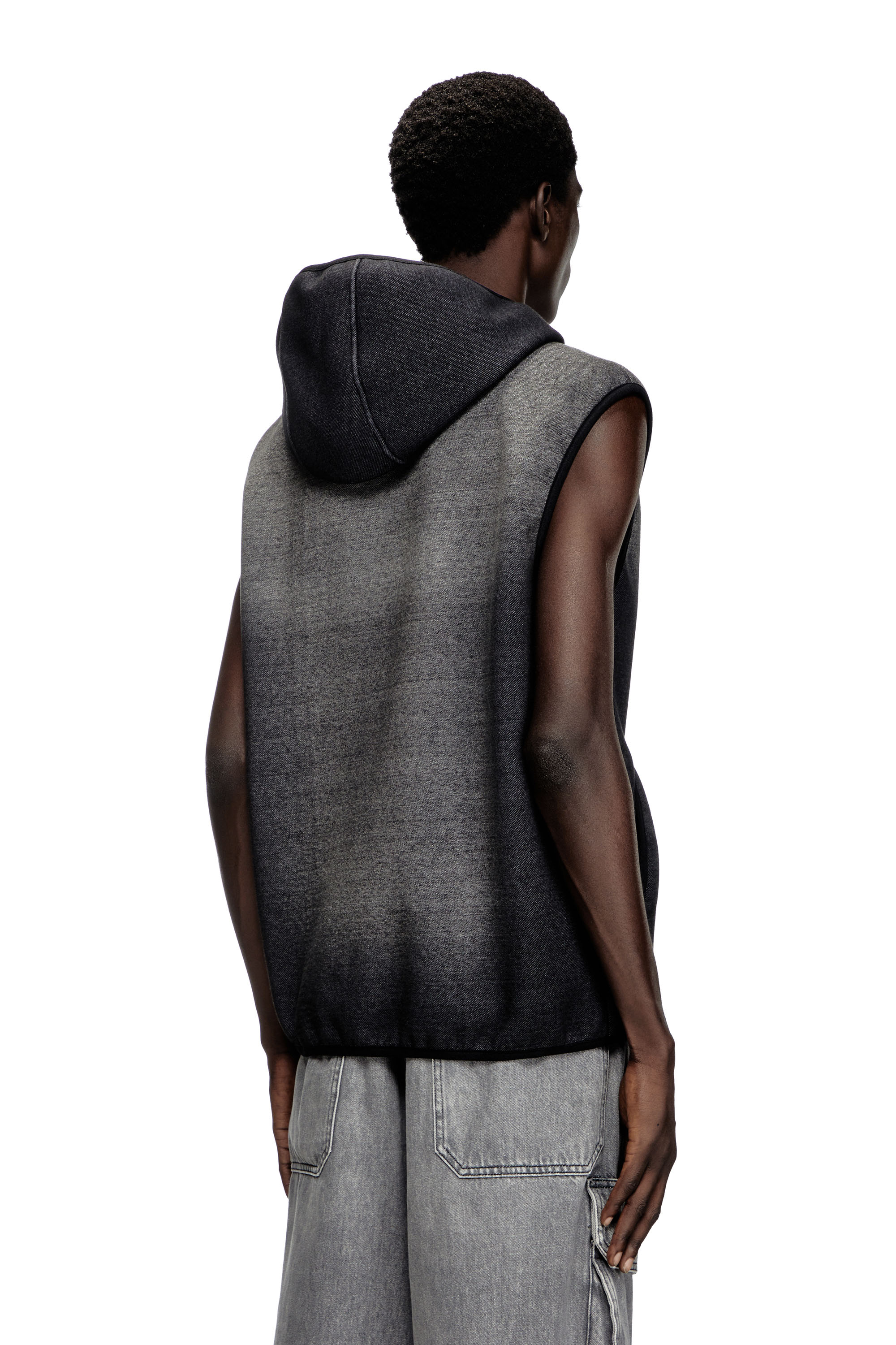 Diesel - S-HAKY, Unisex's Hooded vest in denim-effect jacquard in Black - 2