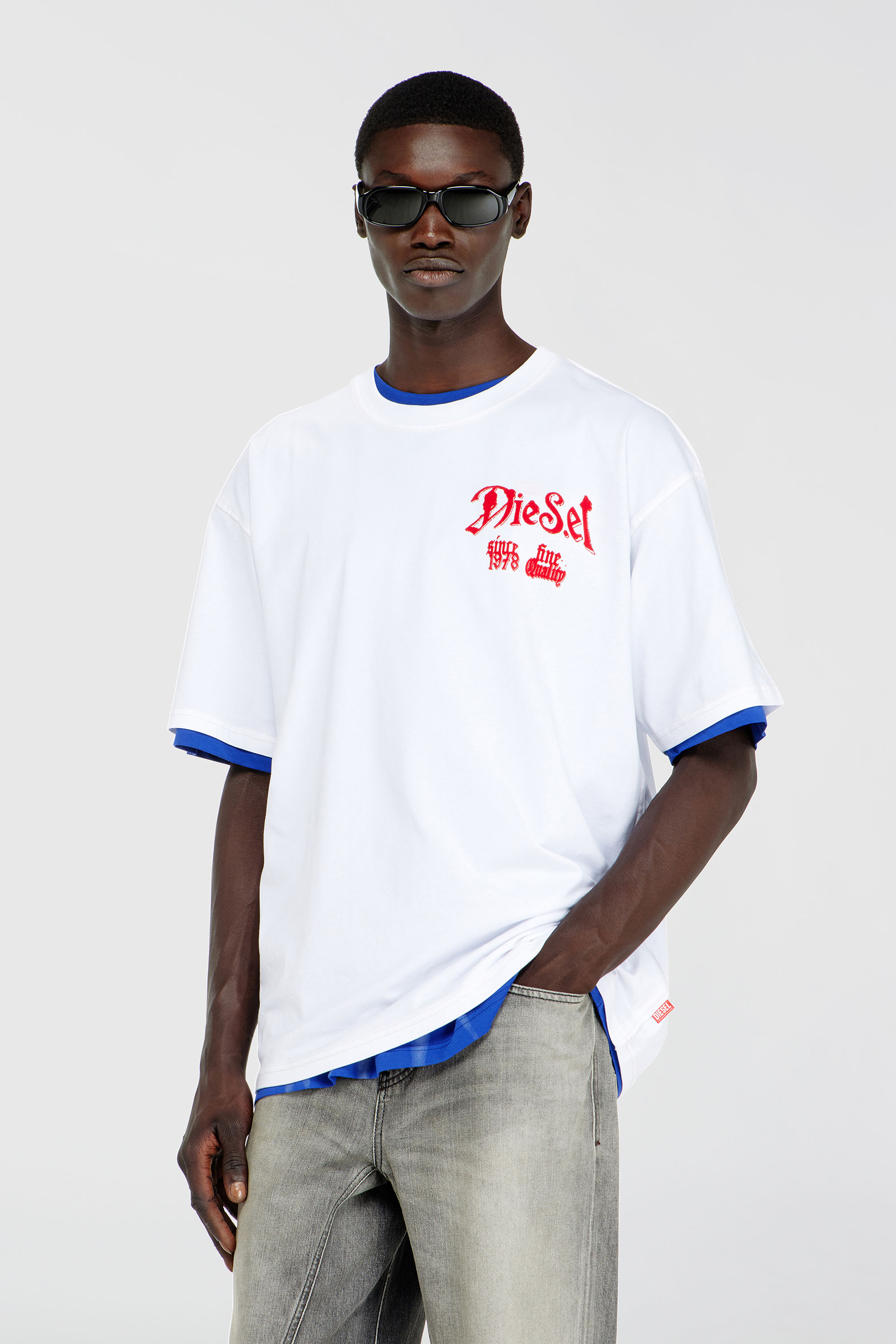 Diesel - T-BOXT-AA2, T-shirt en coton avec motif floqu&eacute; Homme in Blanc - 3