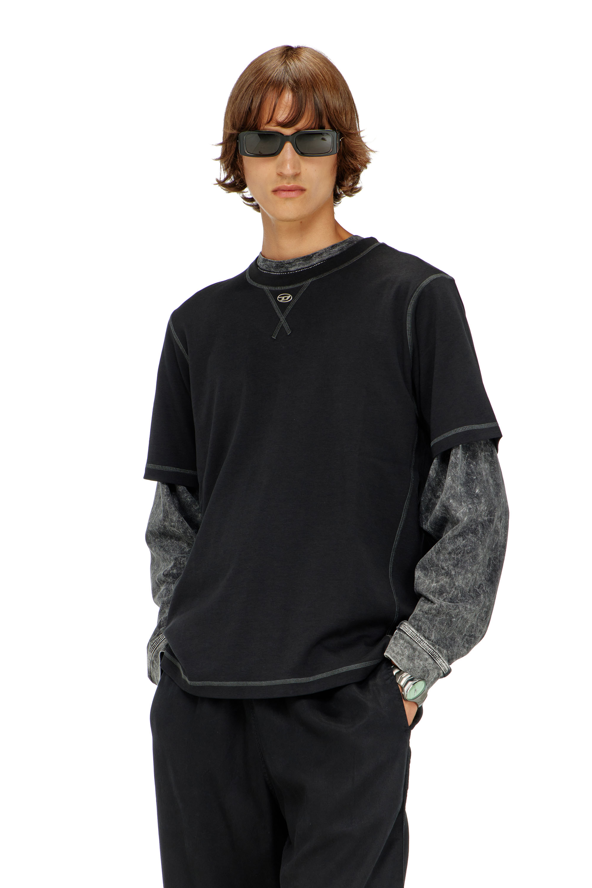 Diesel - T-MADJUST-TR, T-shirt r&eacute;guli&egrave;re avec col rond et Oval D Homme in Gris - 1