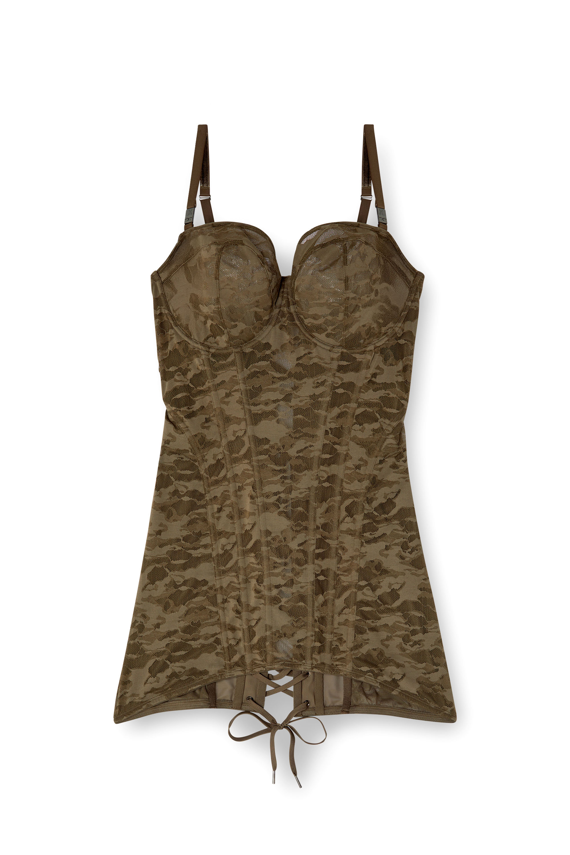 Diesel - C-CAMO-LACE-CORSET-SLIP, Robe corset courte en dentelle effet camouflage Femme in Marron - 4