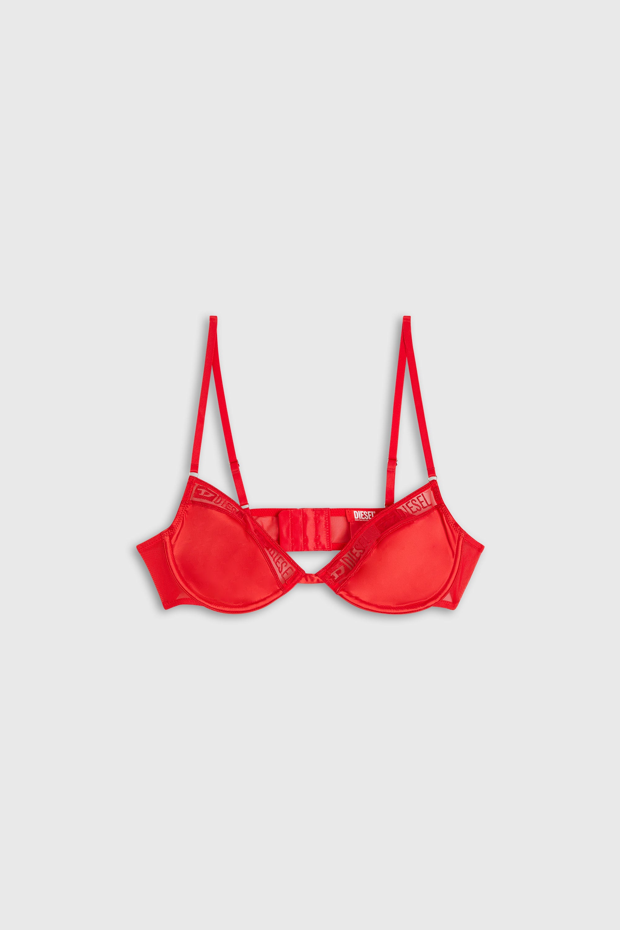 Diesel - NINA-GFT, Soutien-gorge en satin stretch avec empi&egrave;cement en mesh &agrave; logo Femme in Rouge - 2