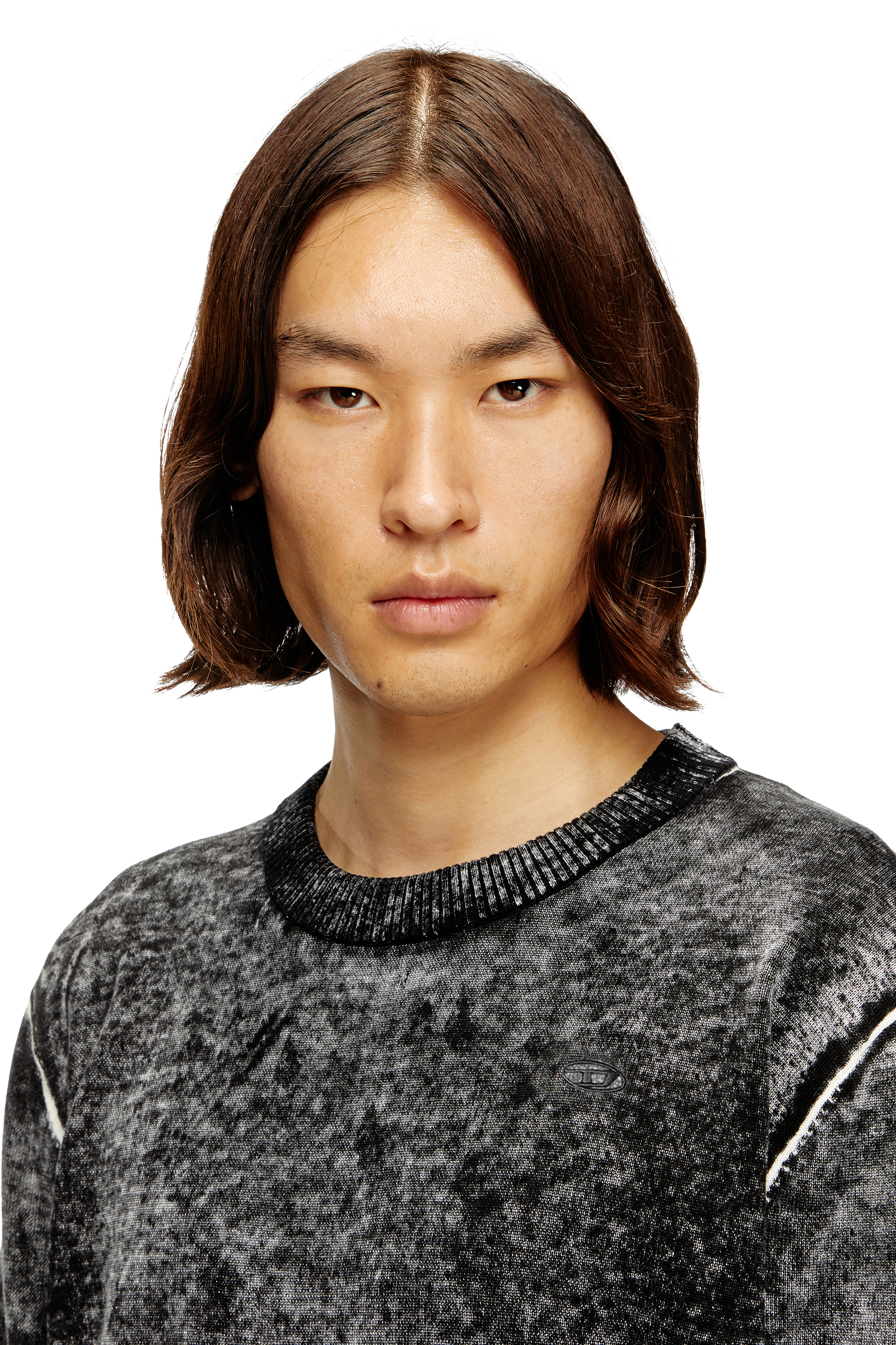 Diesel - K-LAURENT, Pull avec impression invers&eacute;e d&eacute;color&eacute;e Homme in Gris - 5