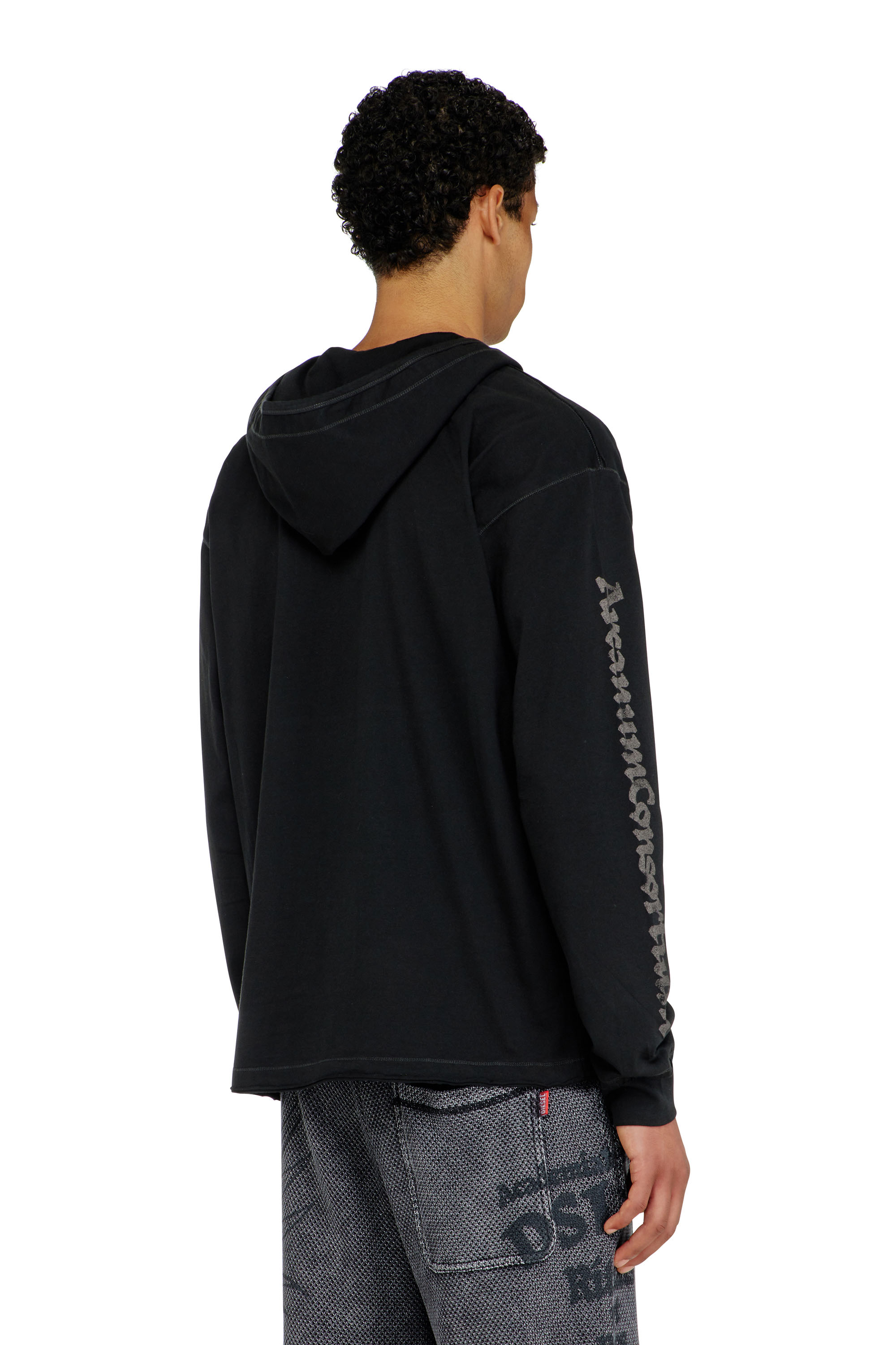 Diesel - T-PHEN-LS-HOOD-RIB, Sweat &agrave; capuche col V avec broderie sur le devant Homme in Noir - 4