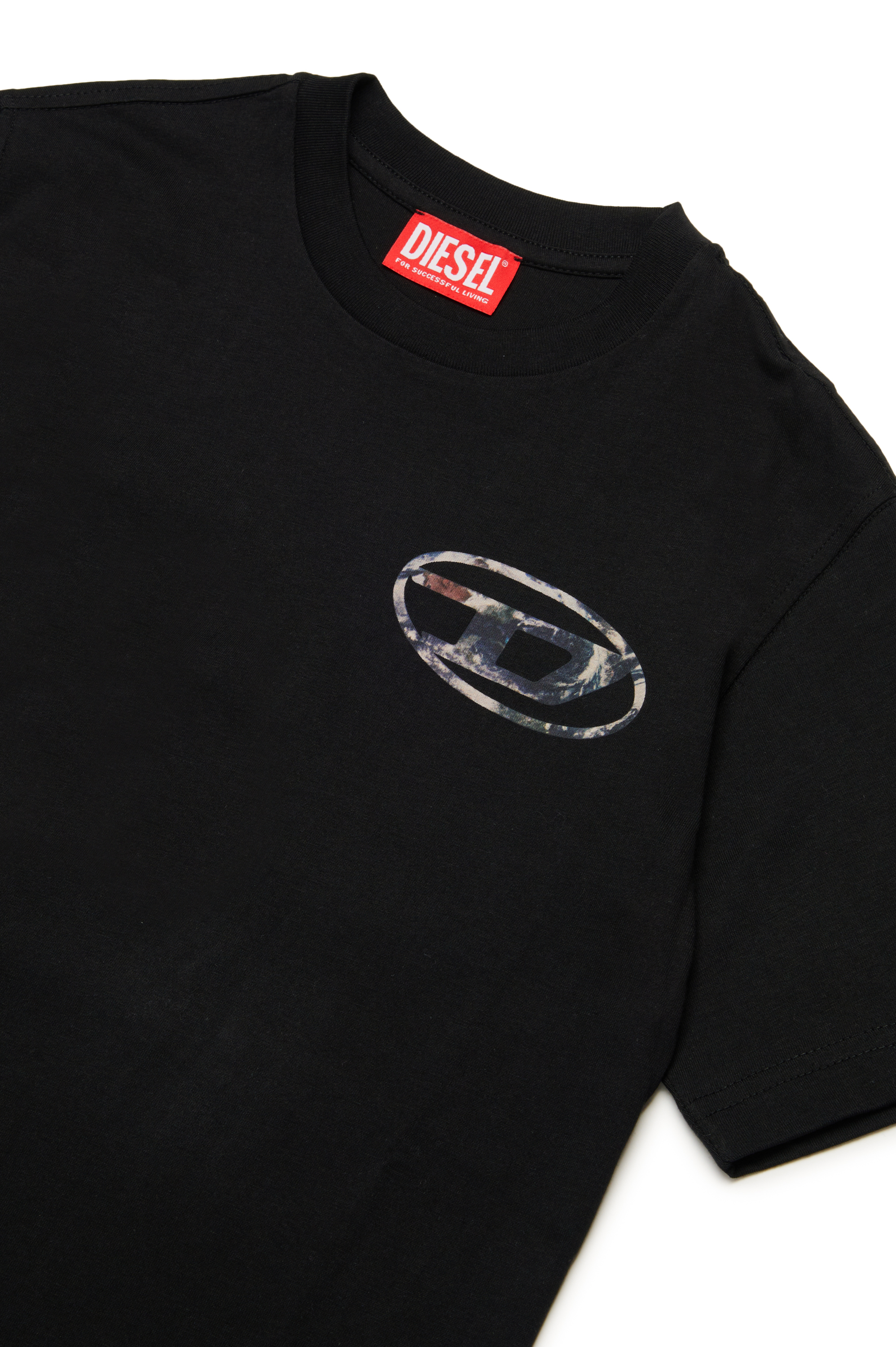 Diesel - TWASHL6 OVER, Homme T-shirt avec logo Oval D effet marbré in Noir - Image 3