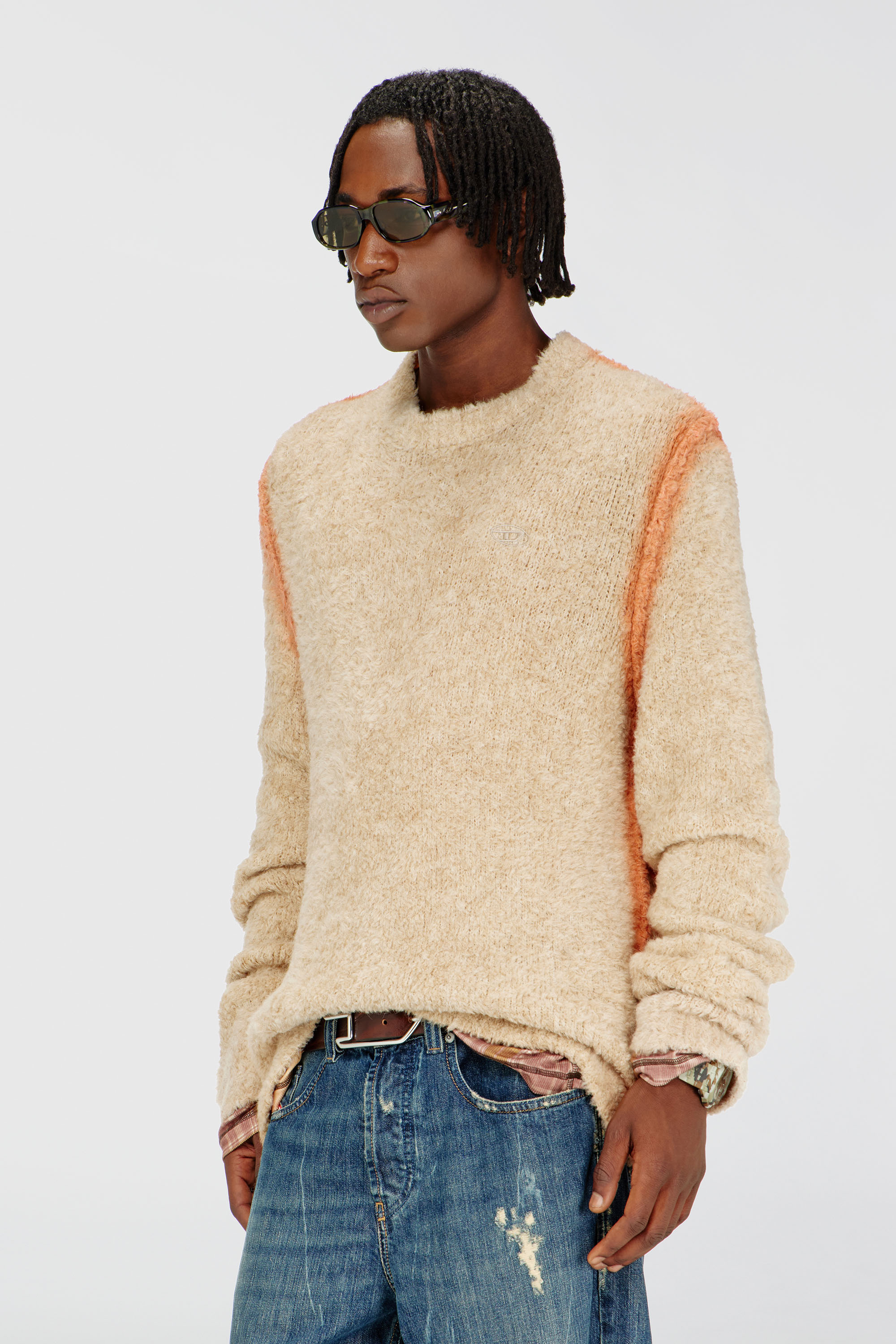 Diesel - K-RIMI, Man's Alpaca-blend jumper with spray-dyed seams in Light Brown - 2