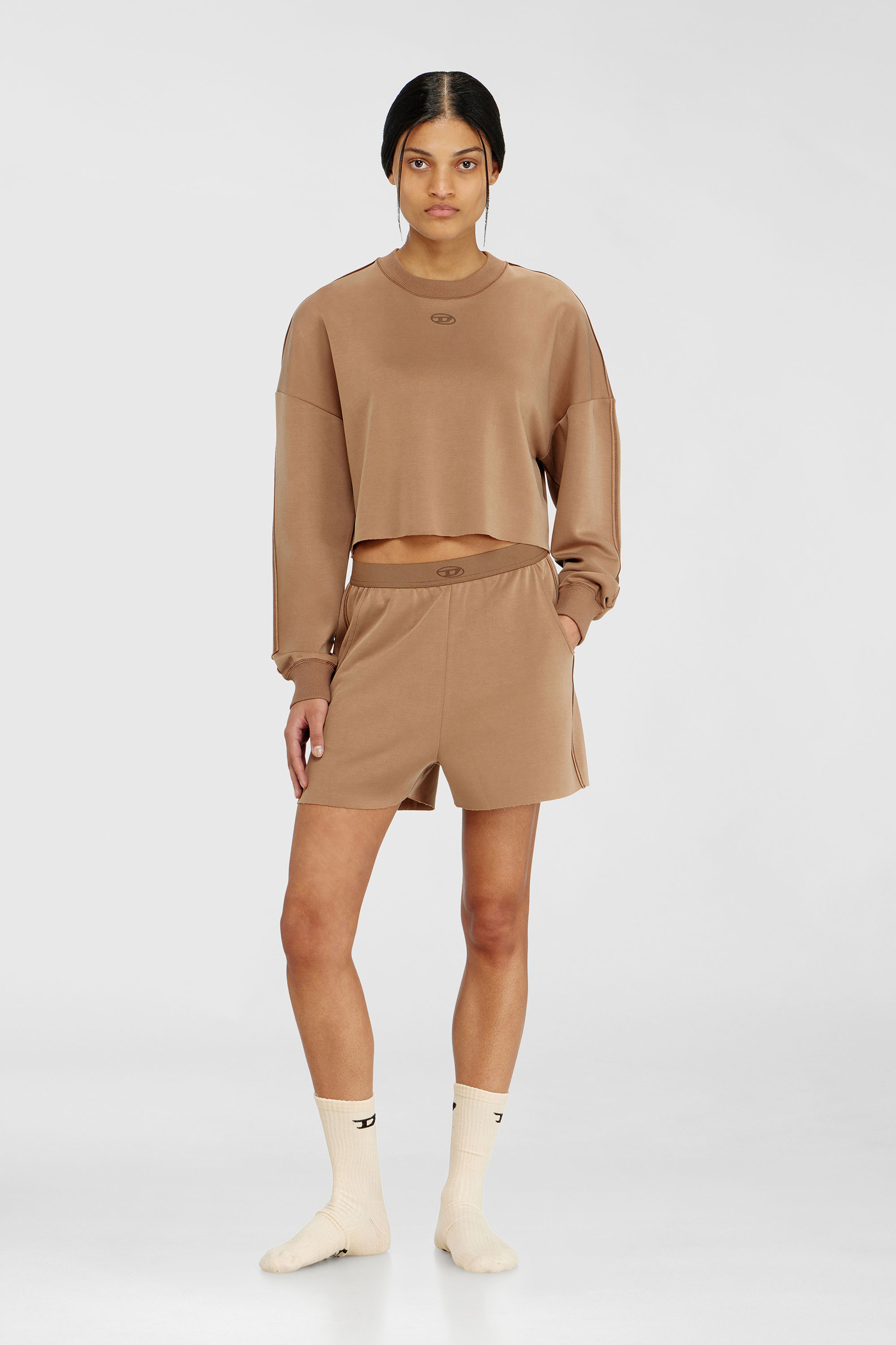 Diesel - BLAKE-UTLT, Crop top en scuba stretch l&eacute;ger Femme in Marron - 2