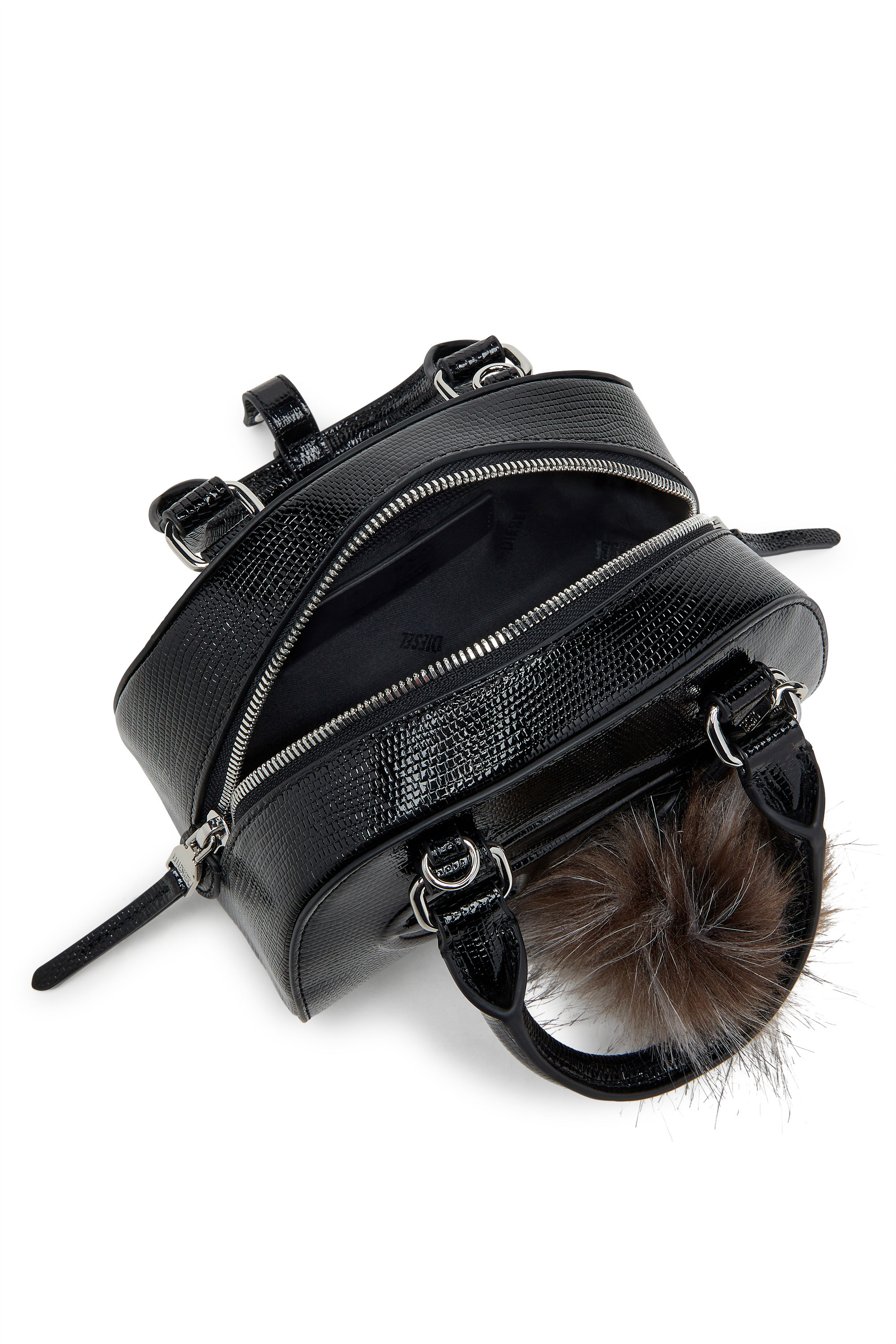 Diesel - 1DR DOME CROSSBODY, Mini sac bowling en cuir embossé Femme in Noir - 3