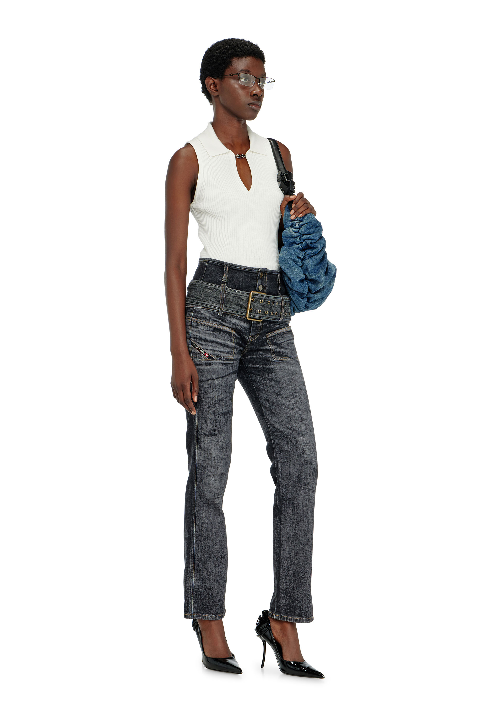 Diesel - M-LILITA, Polo sans manches en maille c&ocirc;tel&eacute;e, m&eacute;lange de soie Femme in Blanc - 1