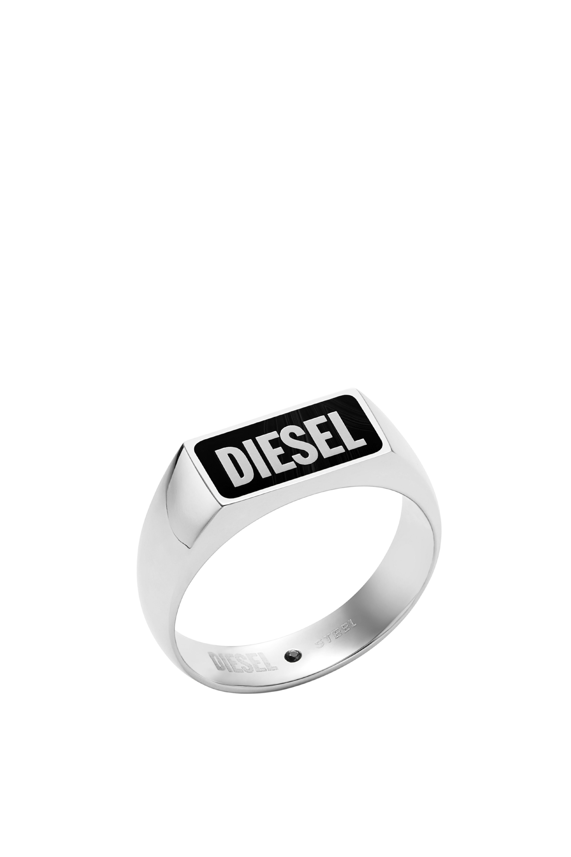 Diesel - DX1512, Chevalière avec agate noire Homme in Gris argenté - 1