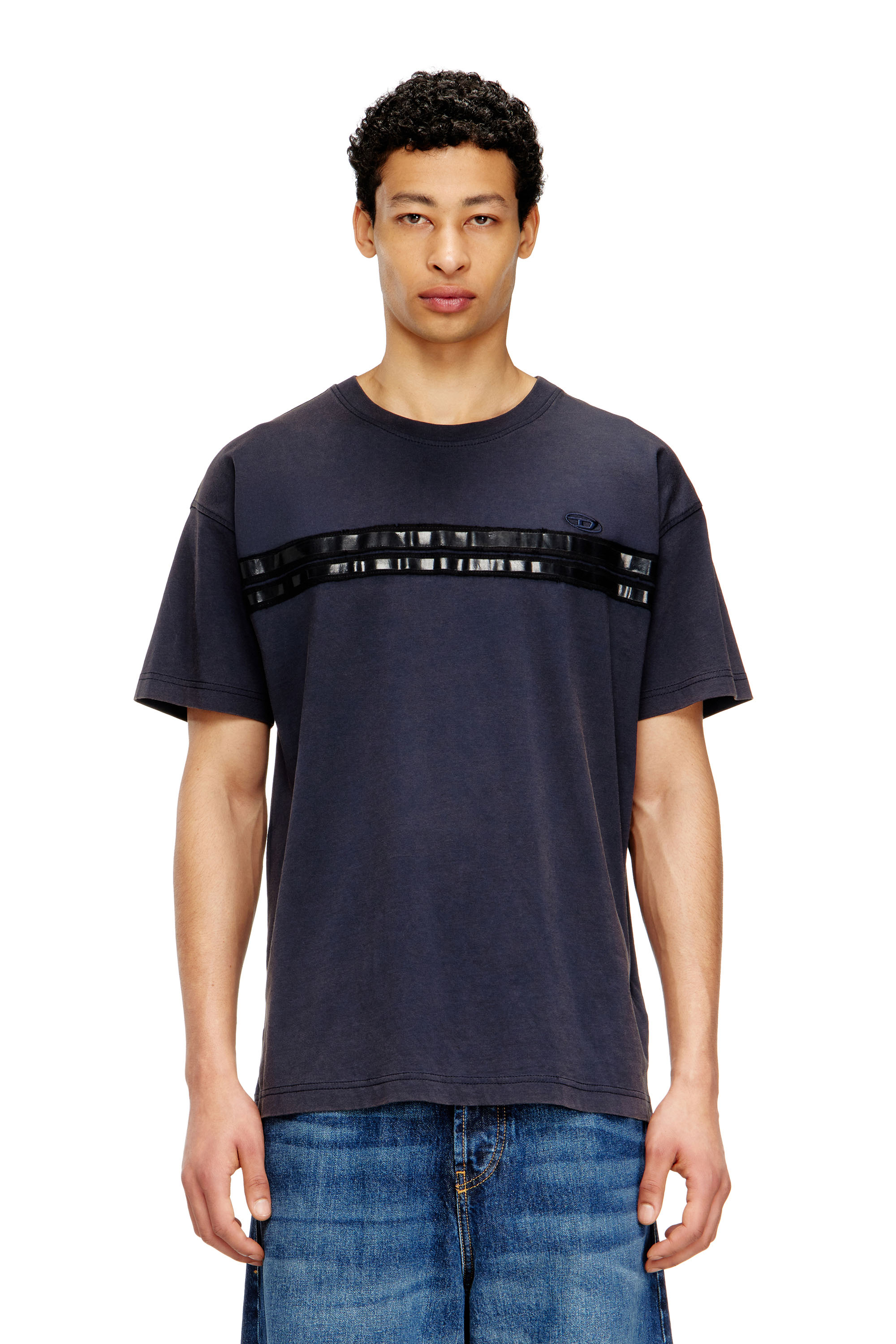 Diesel - T-REDDY, T-shirt en coton classique avec bandes framis Homme in Bleu - 3