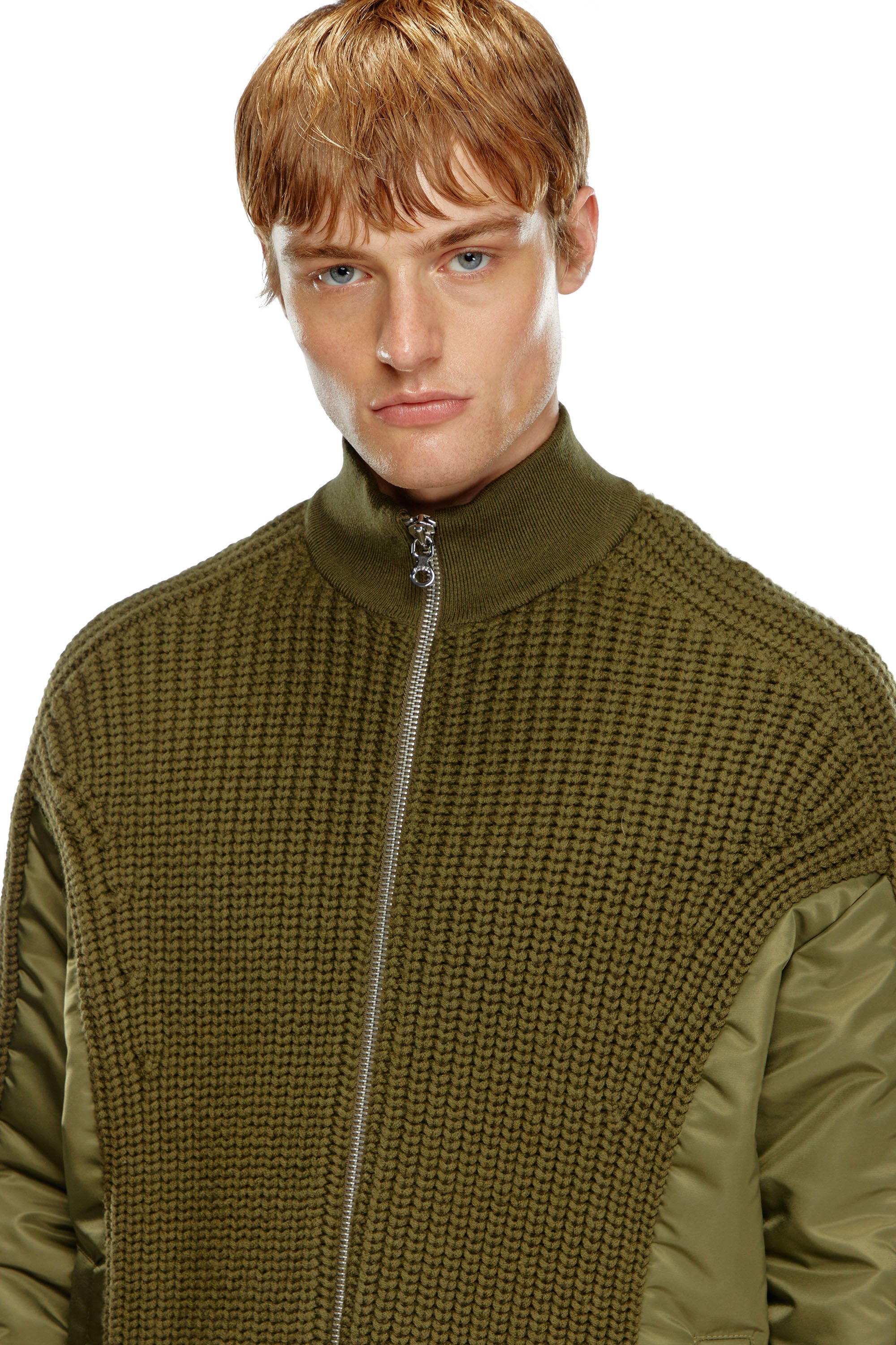 Diesel - K-ARRE, Homme Cardigan zippé en laine et nylon in Vert - Image 5