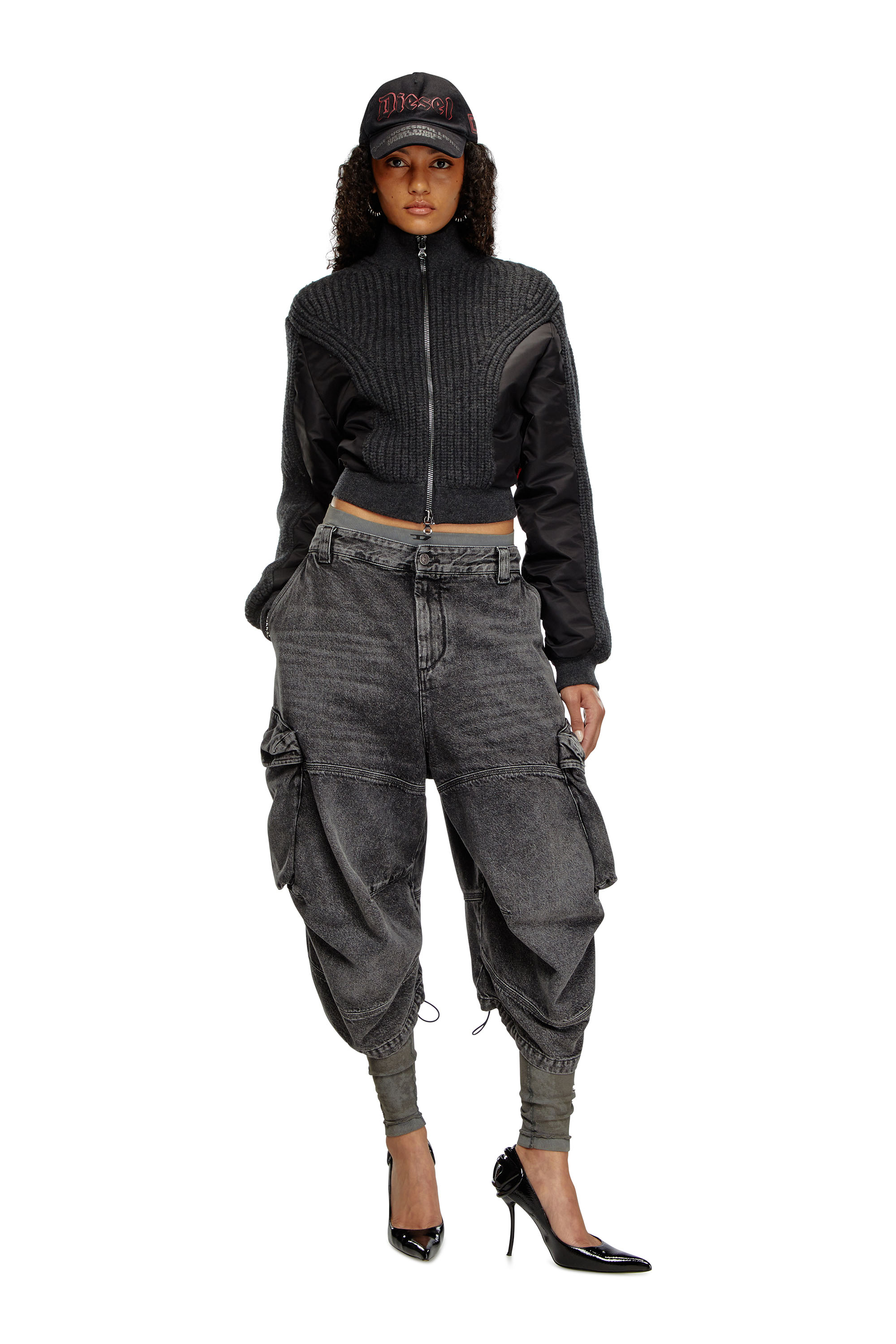 Diesel - M-ODENA, Femme Veste en maille de laine et nylon matelassé in Noir - Image 2