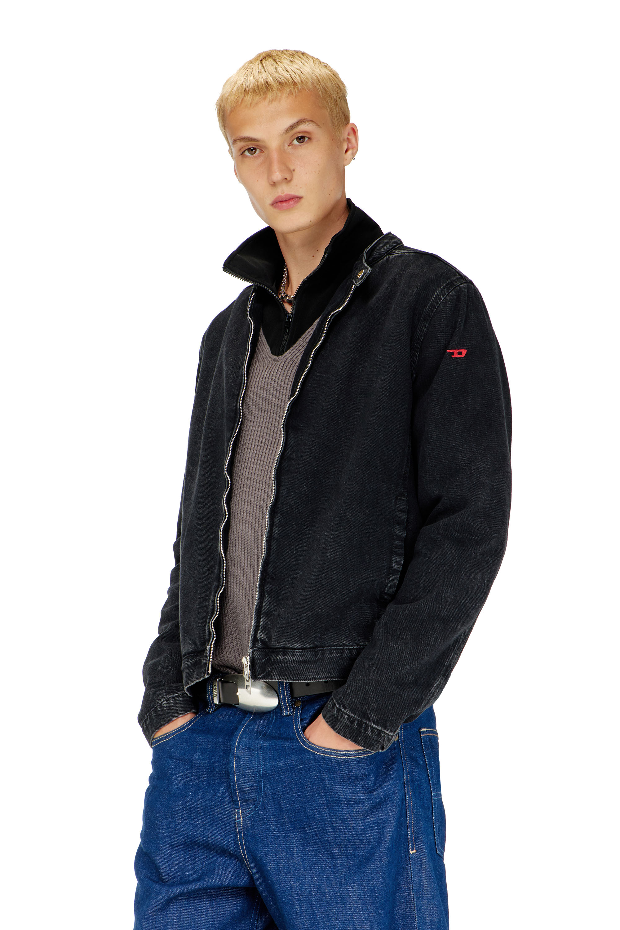 Diesel - D-GLORY, Blouson moto en denim lav&eacute; propre Homme in Noir - 3