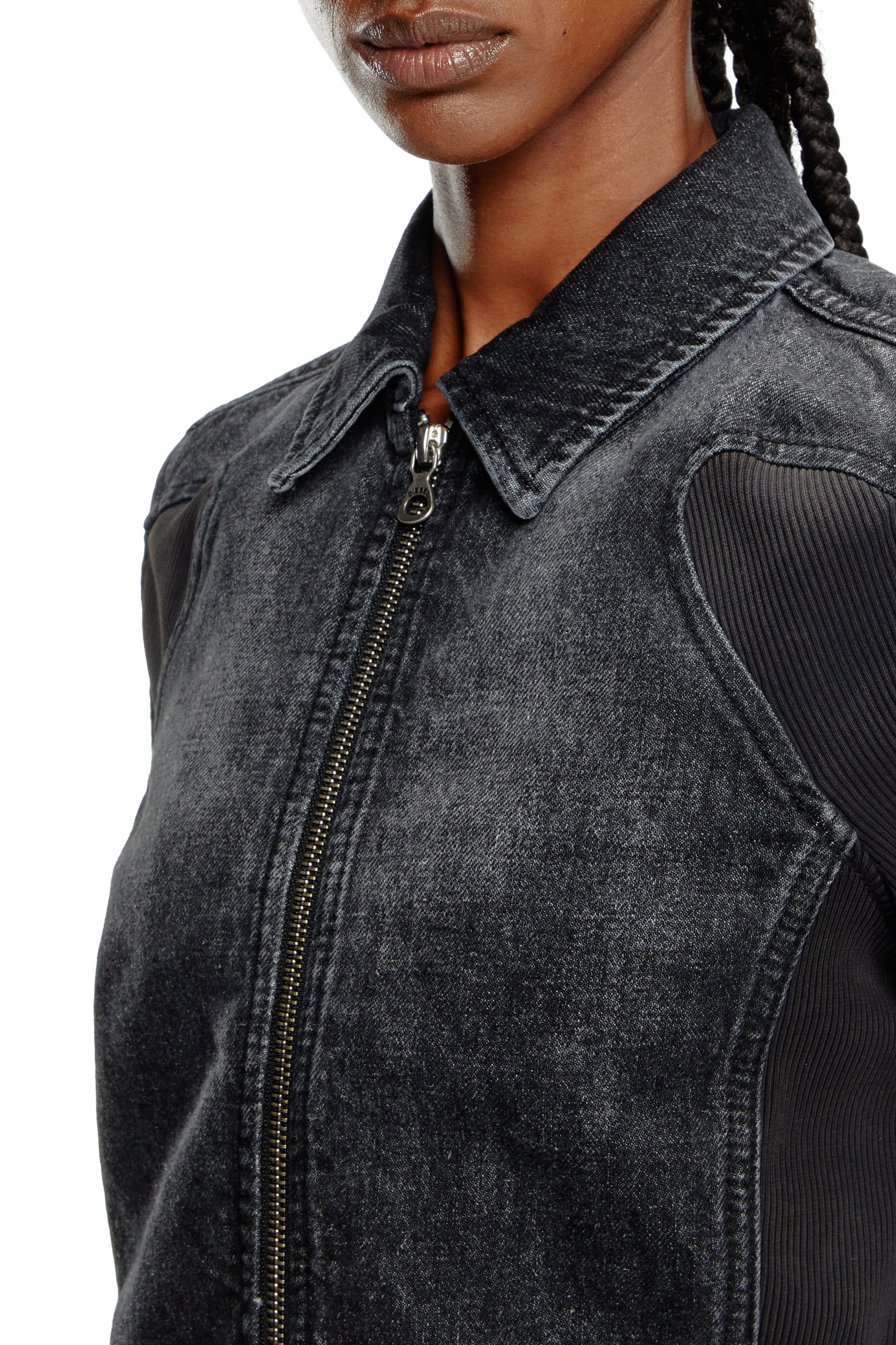 Diesel - DE-SYLEN-S, Veste courte en denim avec empi&egrave;cements c&ocirc;tel&eacute;s Femme in Noir - 5