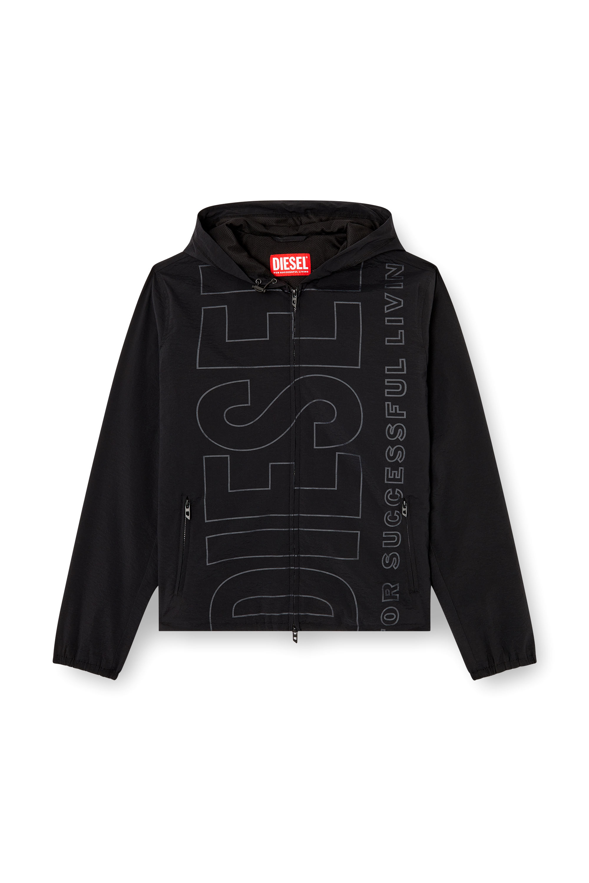 Diesel - J-ANDREW, Veste en nylon avec logo en contour Homme in Noir - 3