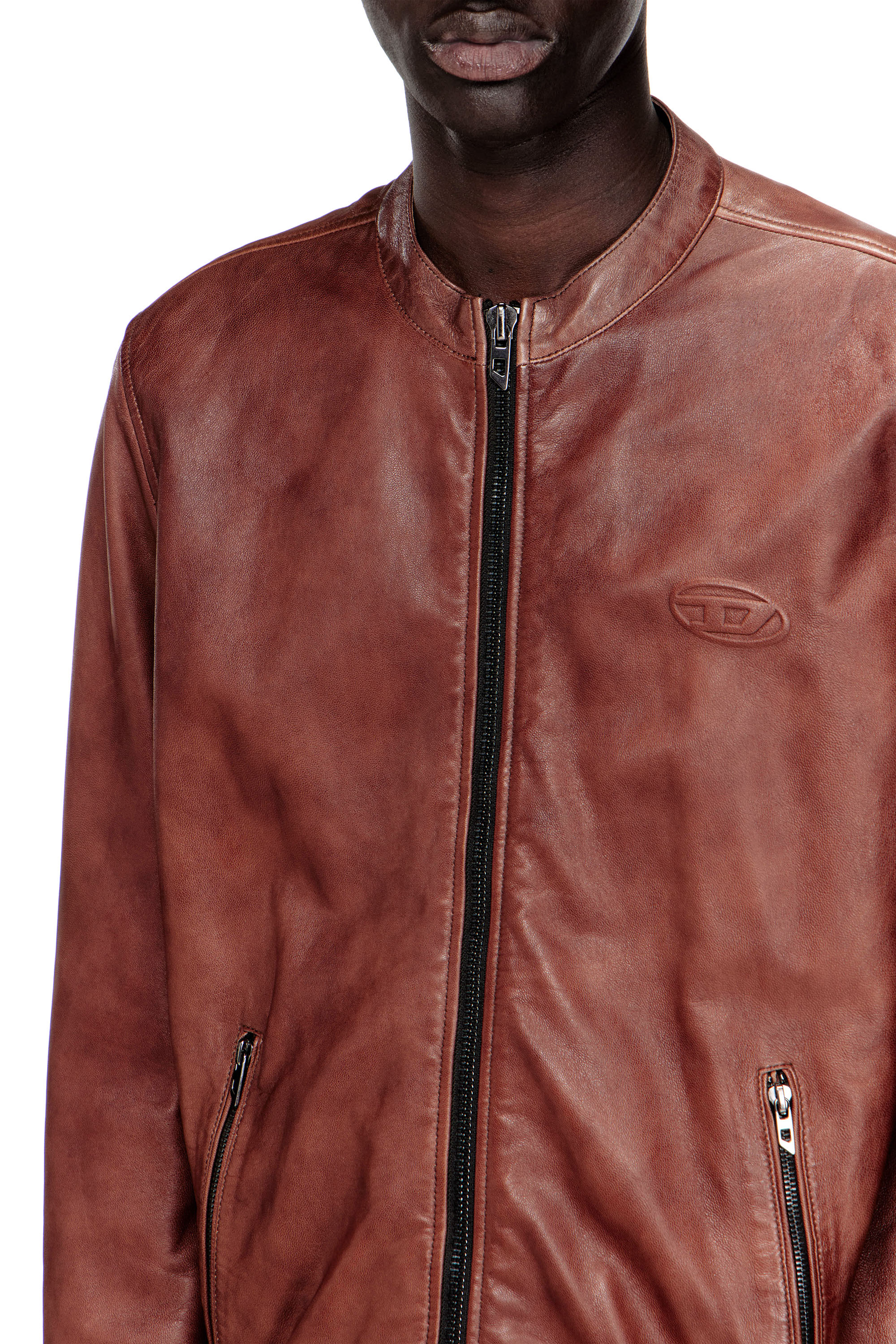 Diesel - L-TAD-BKBX, Veste de motard en cuir avec logo d'archives Homme in ToBeDefined - 5