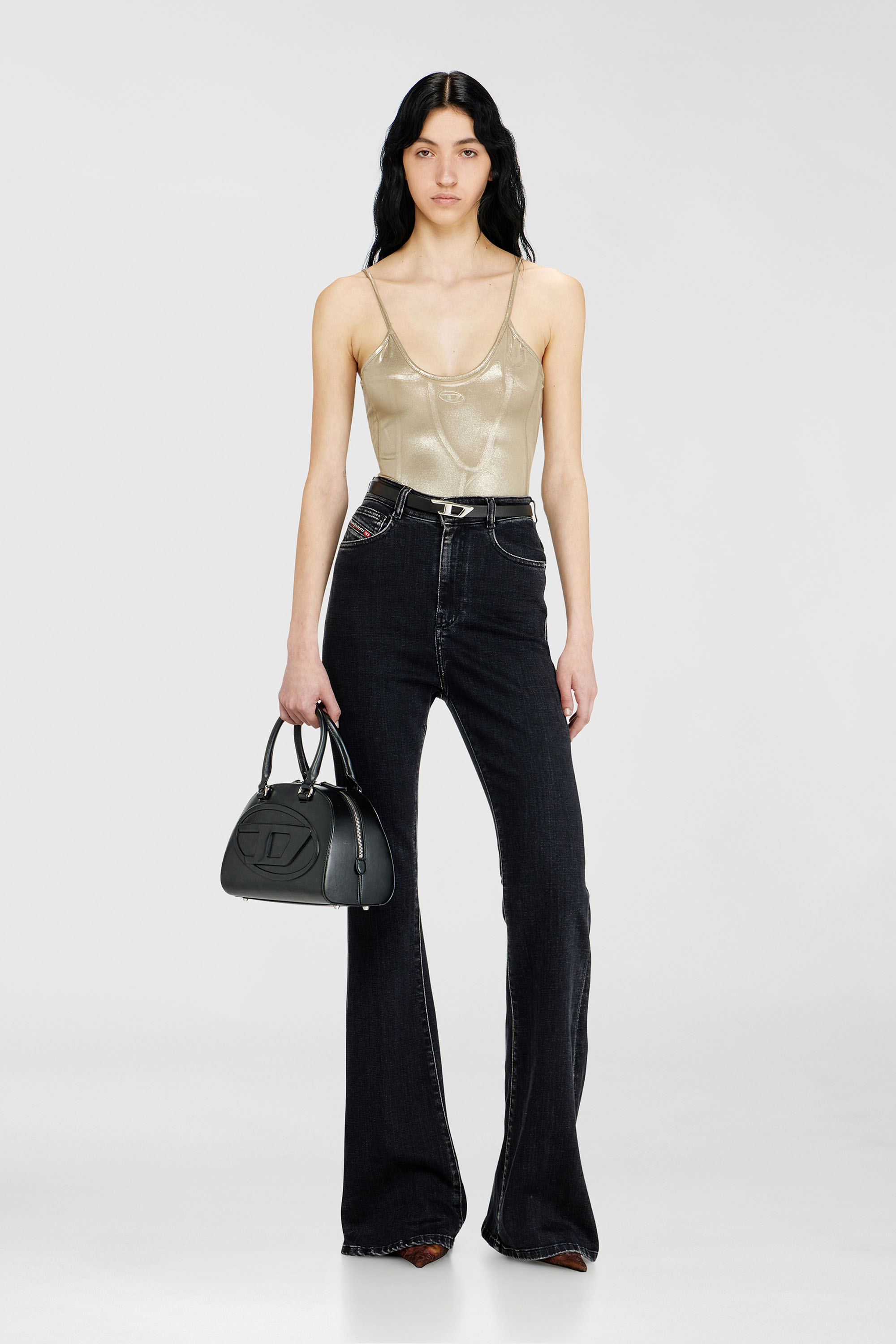 Diesel - T-IMYNY, Body en jersey brillant &agrave; col rond Femme in Dor&eacute; - 2
