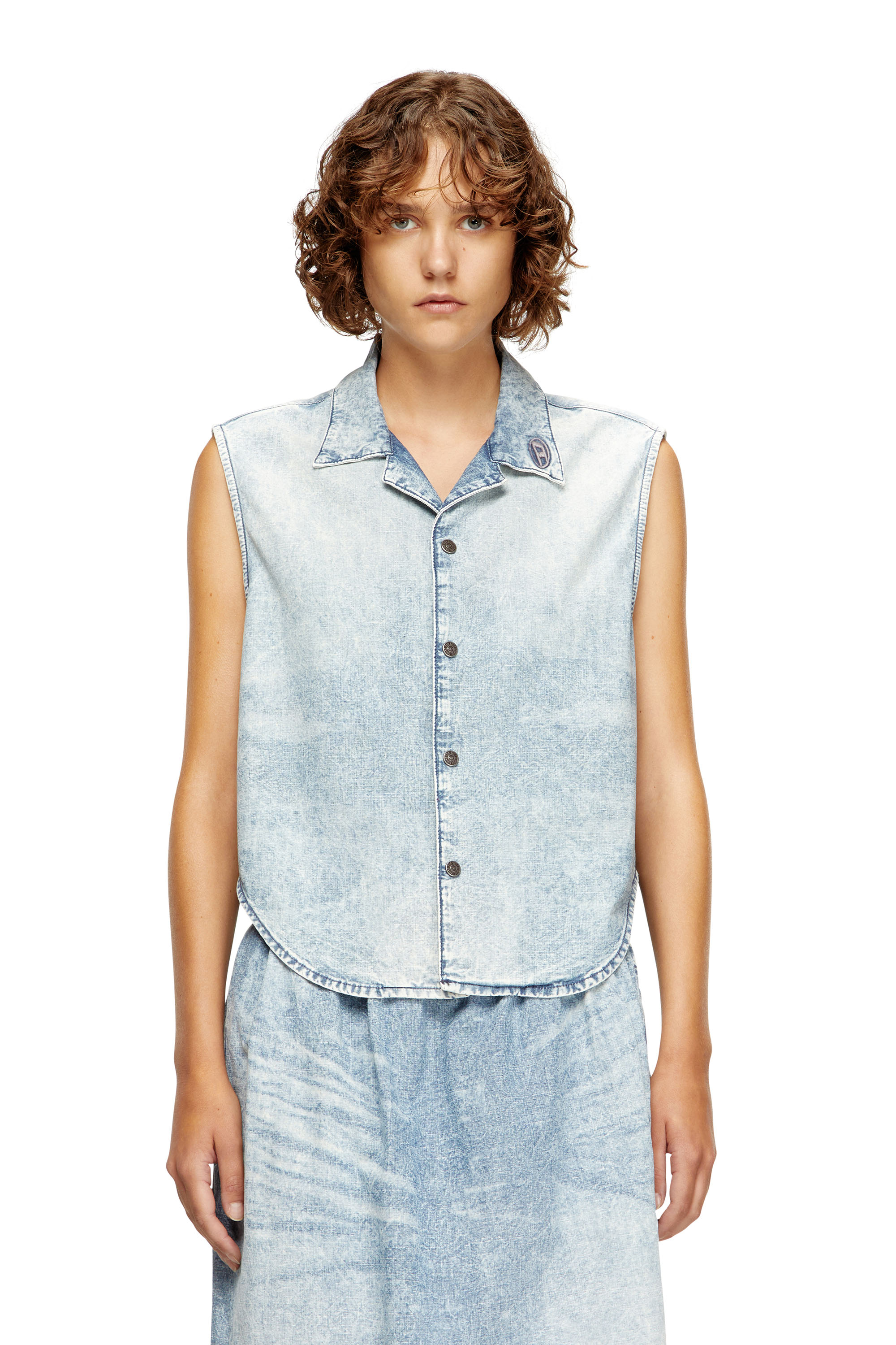 Diesel - DE-NABI-S, Haut sans manches en denim marbré Femme in Bleu - 1