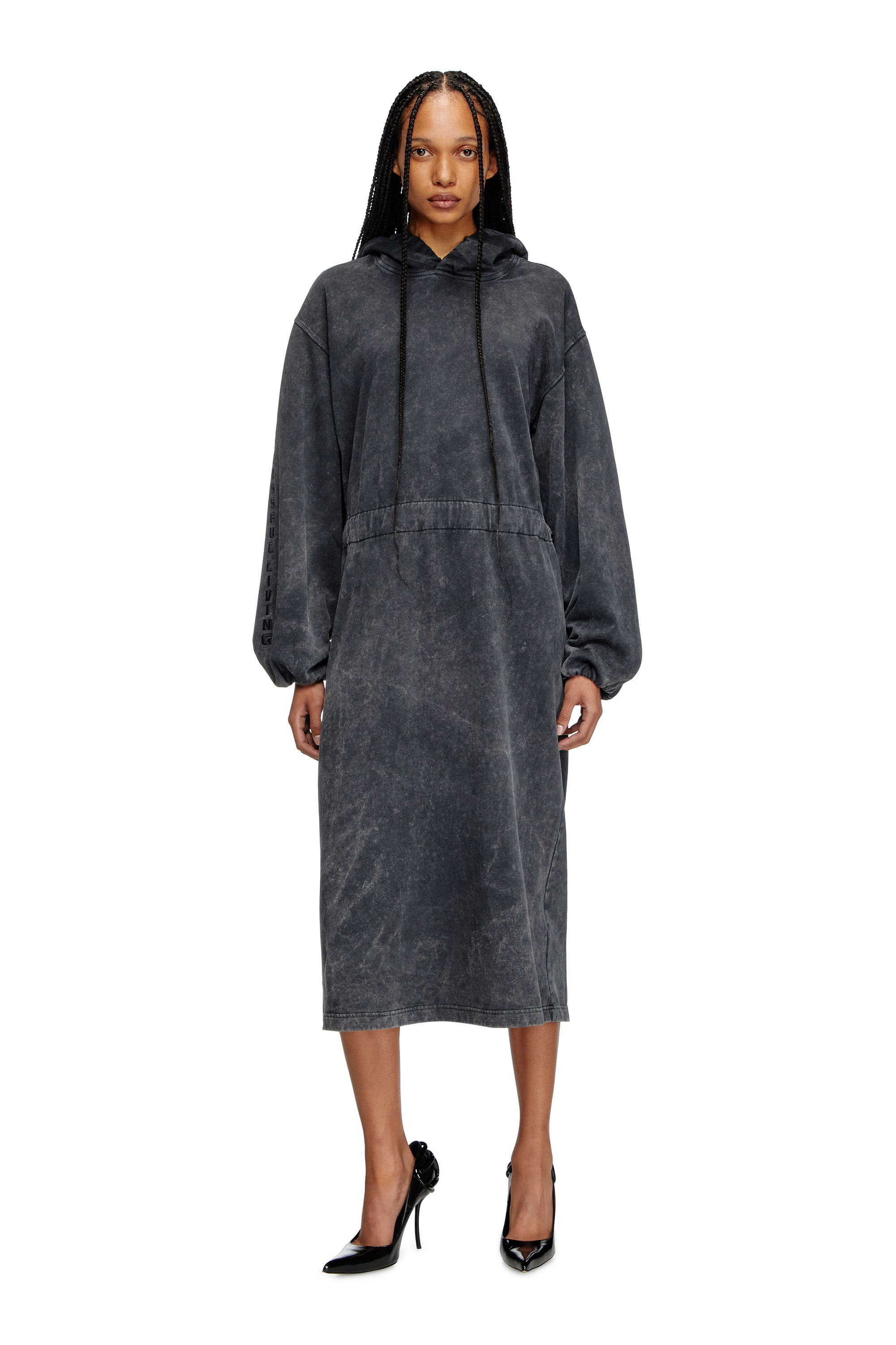 Diesel - D-QUIND, Robe midi à capuche avec forme balloon Femme in Gris - 3