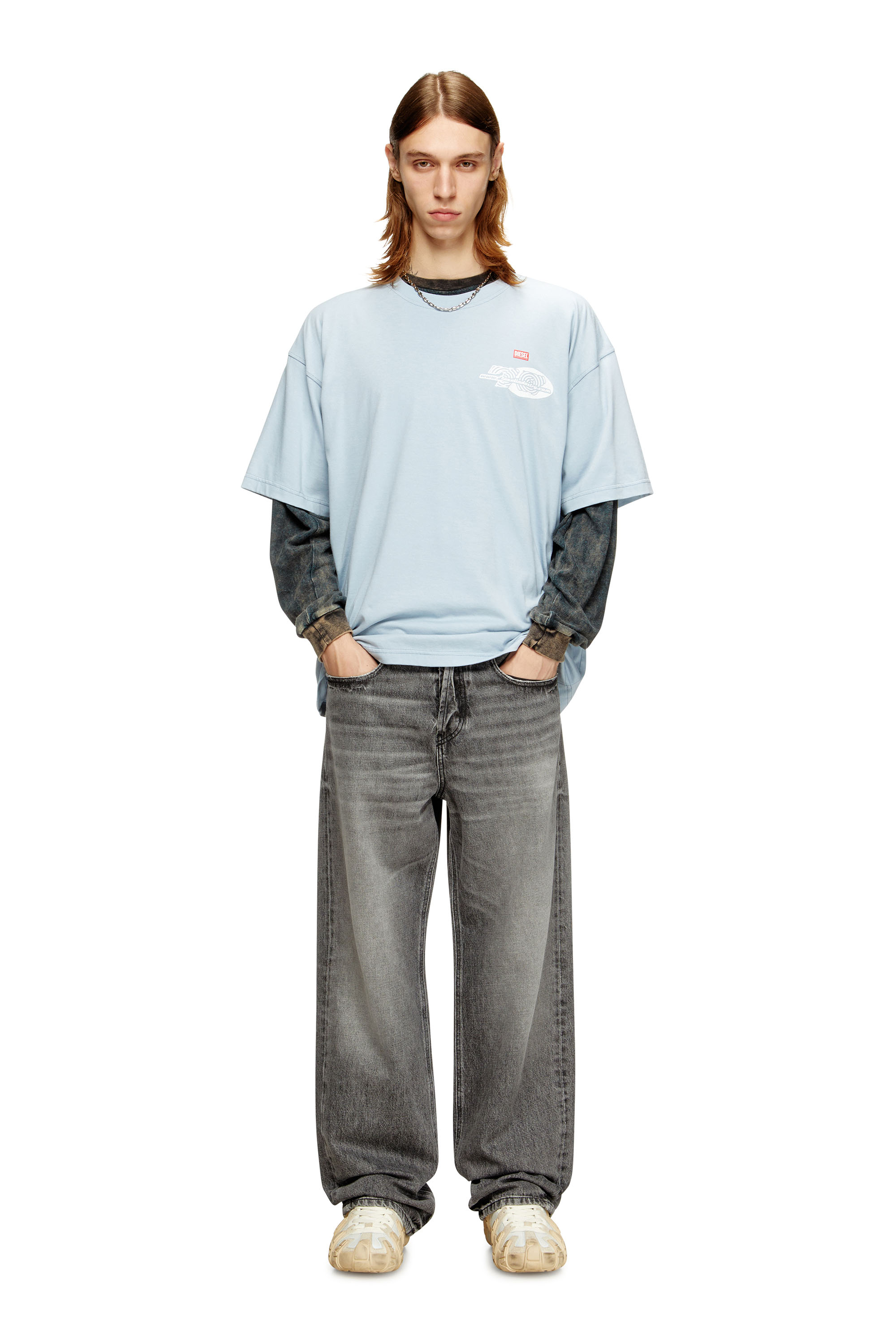 Diesel - T-BOXT-T23, Man's Cotton T-shirt with graphic print in Light Blue - 1