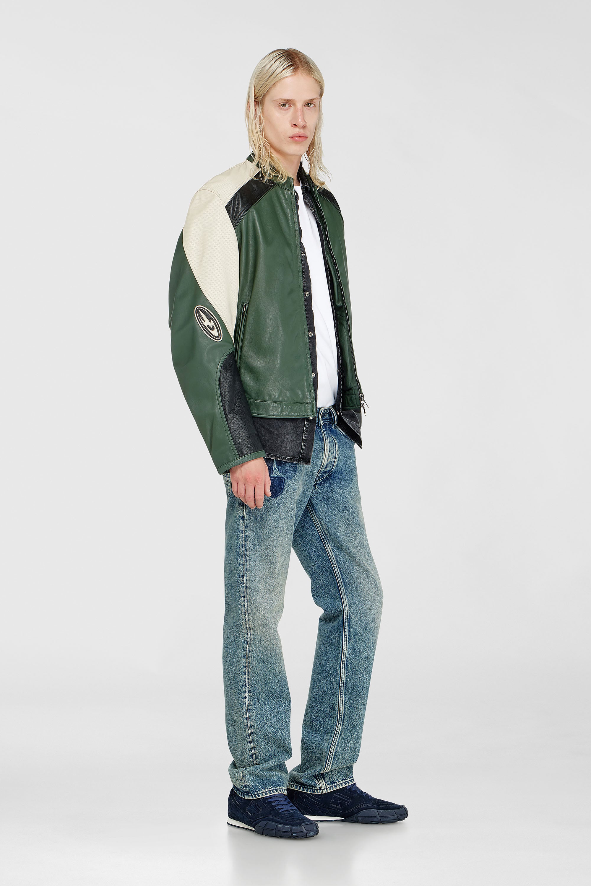 Diesel - L-AHTI, Veste biker en cuir perfor&eacute; bicolore Homme in Polychrome - 2