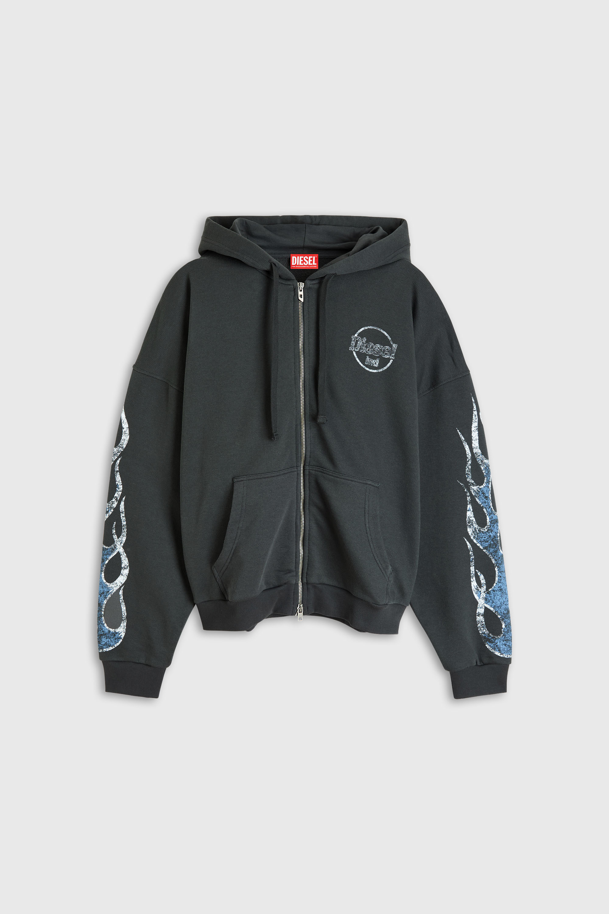 Diesel - S-TOLY-ZIP, Sweat &agrave; capuche zipp&eacute; avec imprim&eacute; craquel&eacute; Homme in Gris - 2