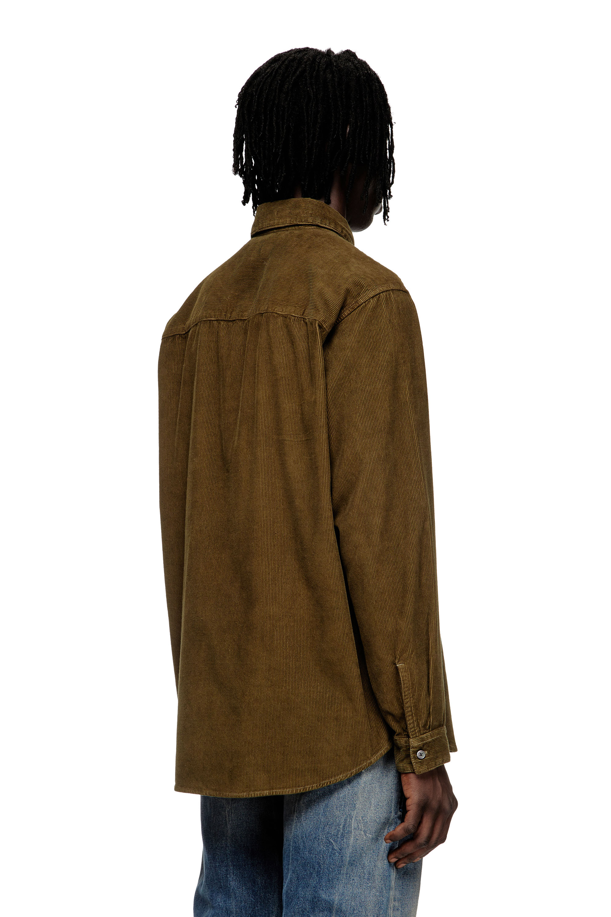 Diesel - S-SIMPLY-AJFQ, Chemise en coton avec broderie sur le col. Homme in Vert - 4