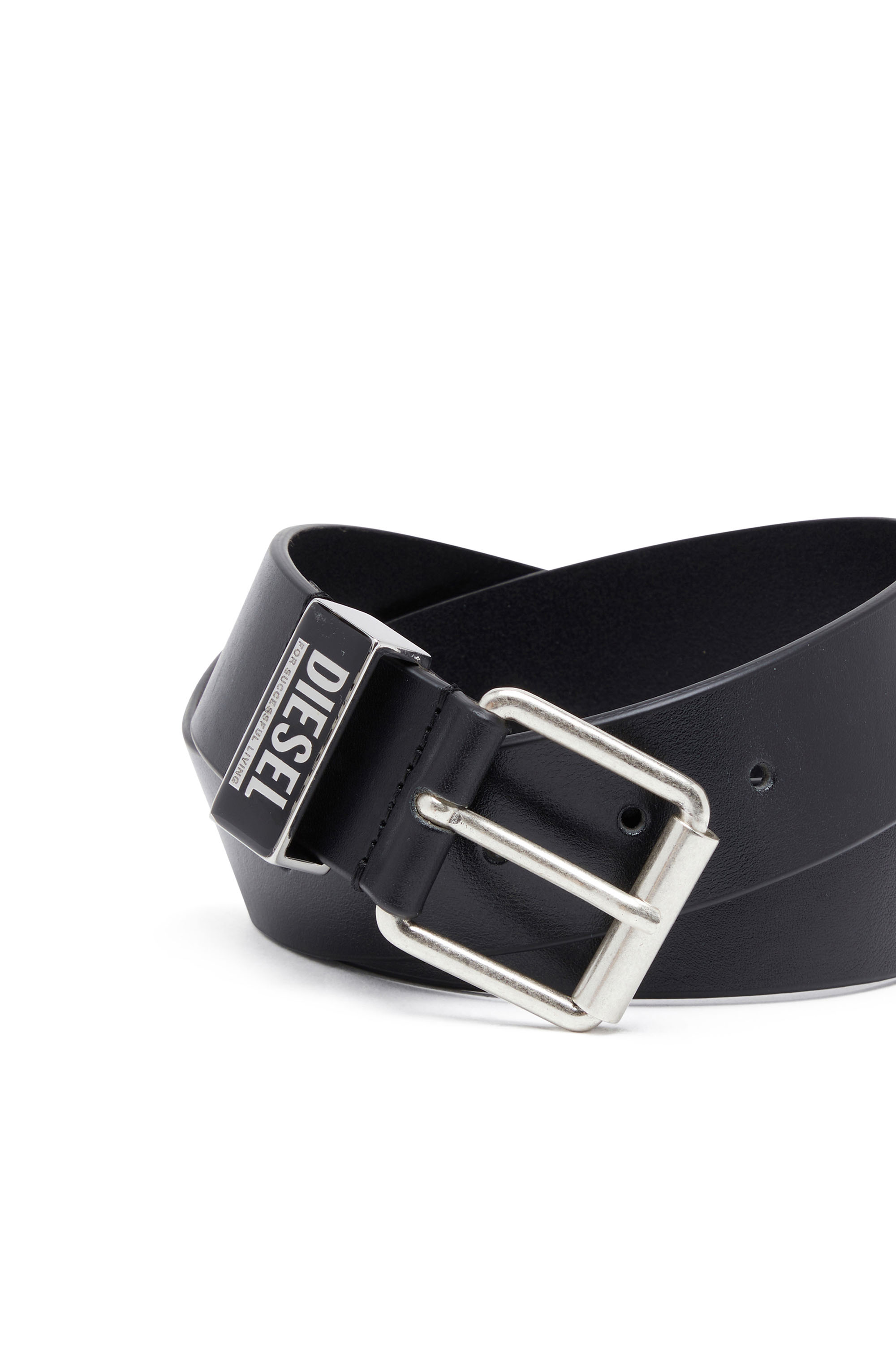Diesel - B-GLOSSY LOOP 40, Ceinture 3.9 cm en cuir avec passant à logo émaillé Homme in Noir - 3